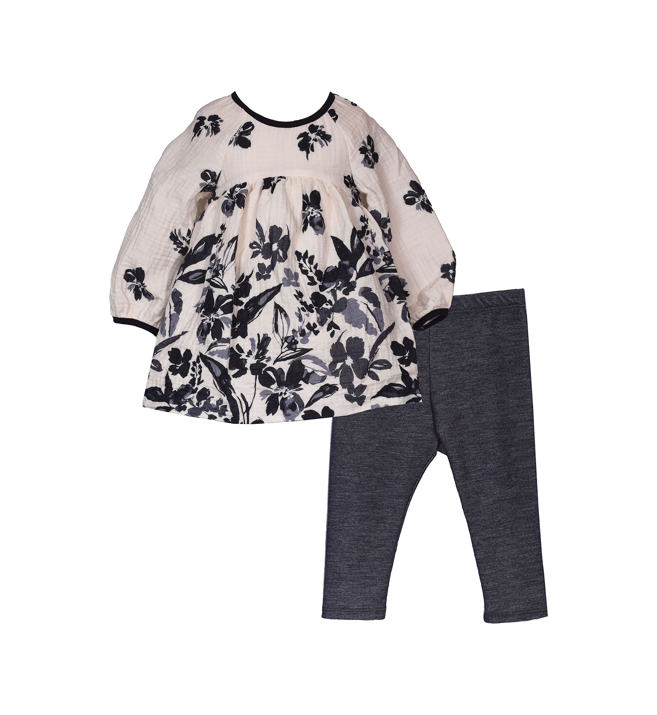Baby Girls Floral Printed Gauze Knit Top and Leggings Set 