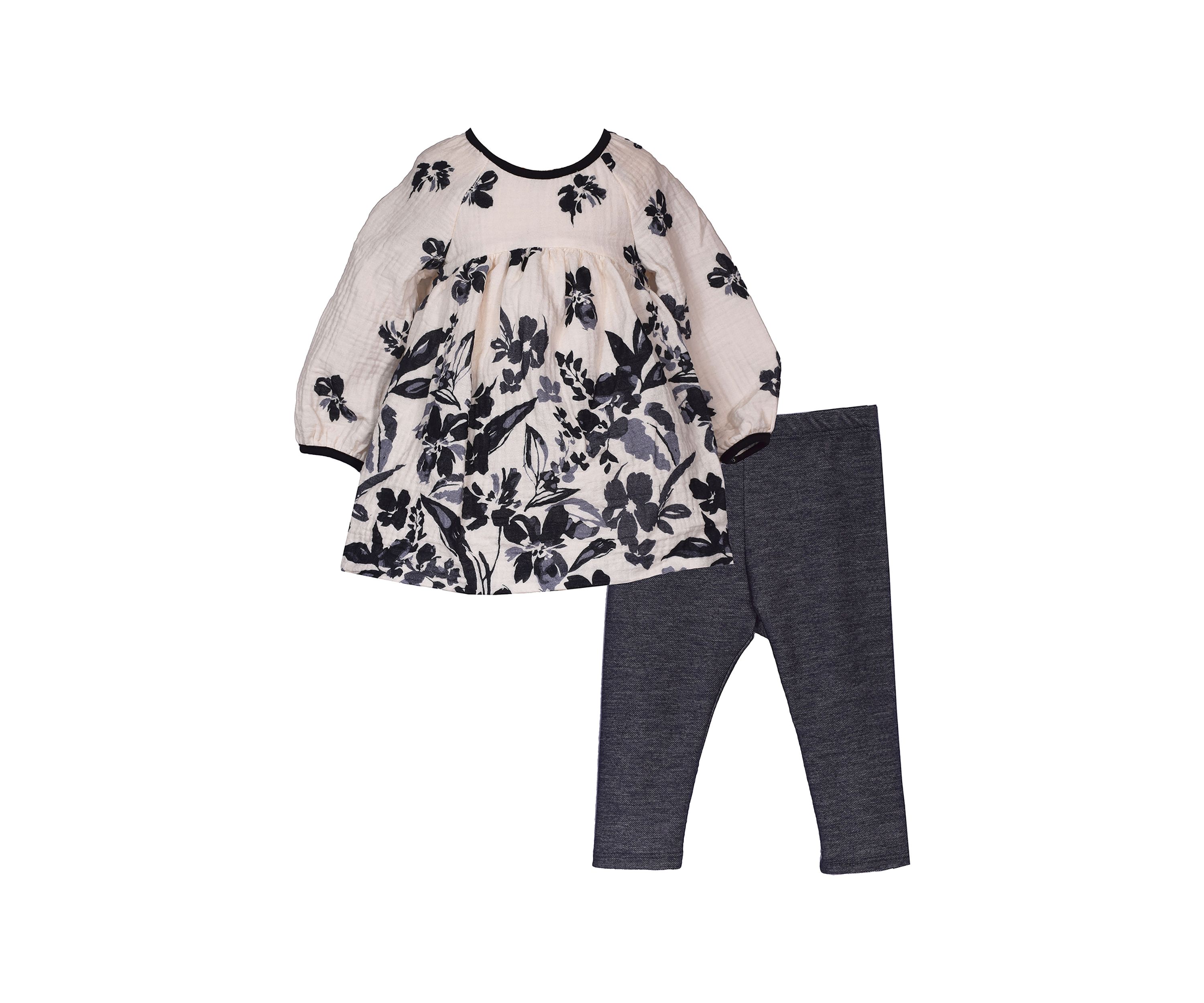 Baby Girls Floral Printed Gauze Knit Top and Leggings Set 
