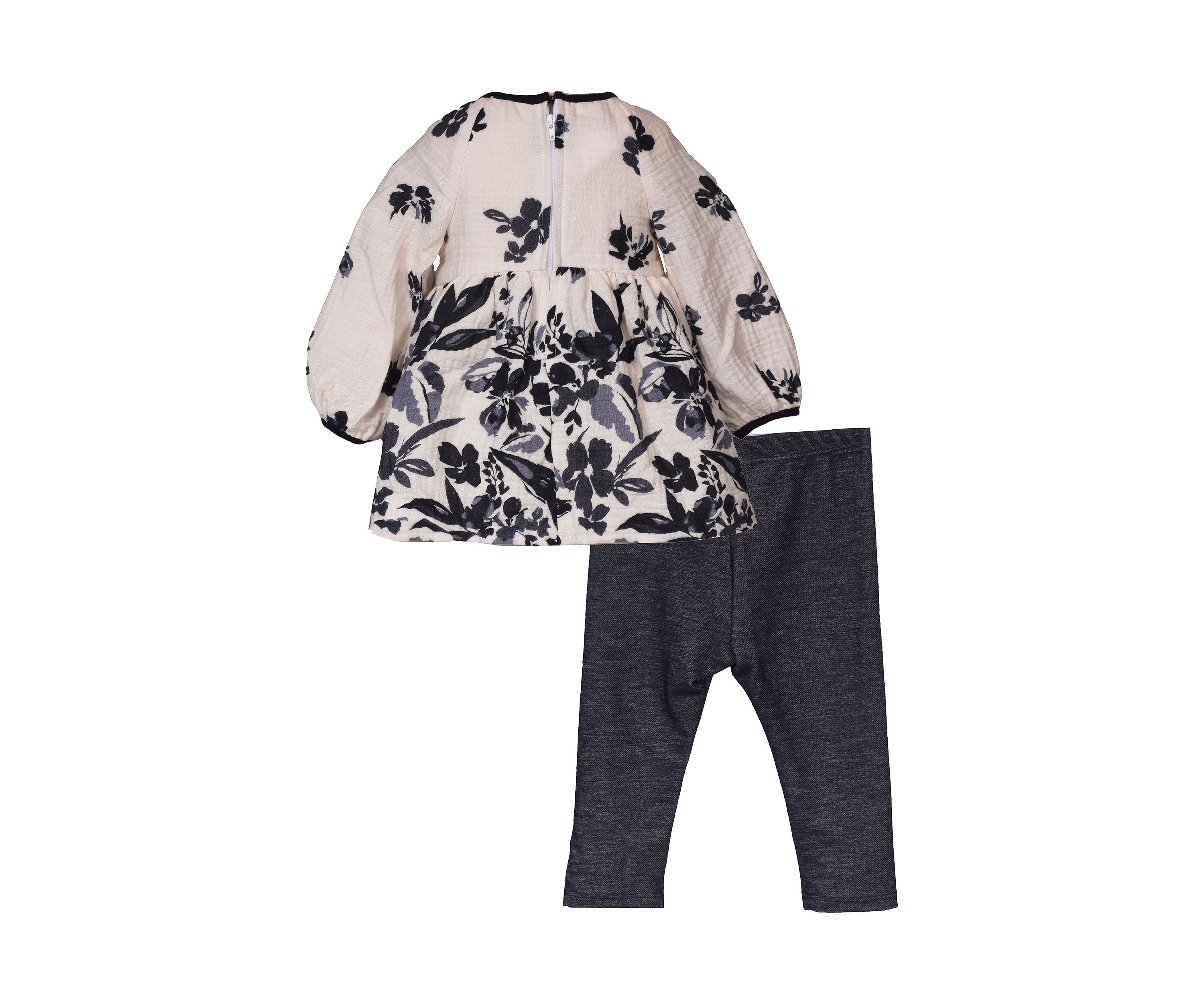 Baby Girls Floral Printed Gauze Knit Top and Leggings Set 