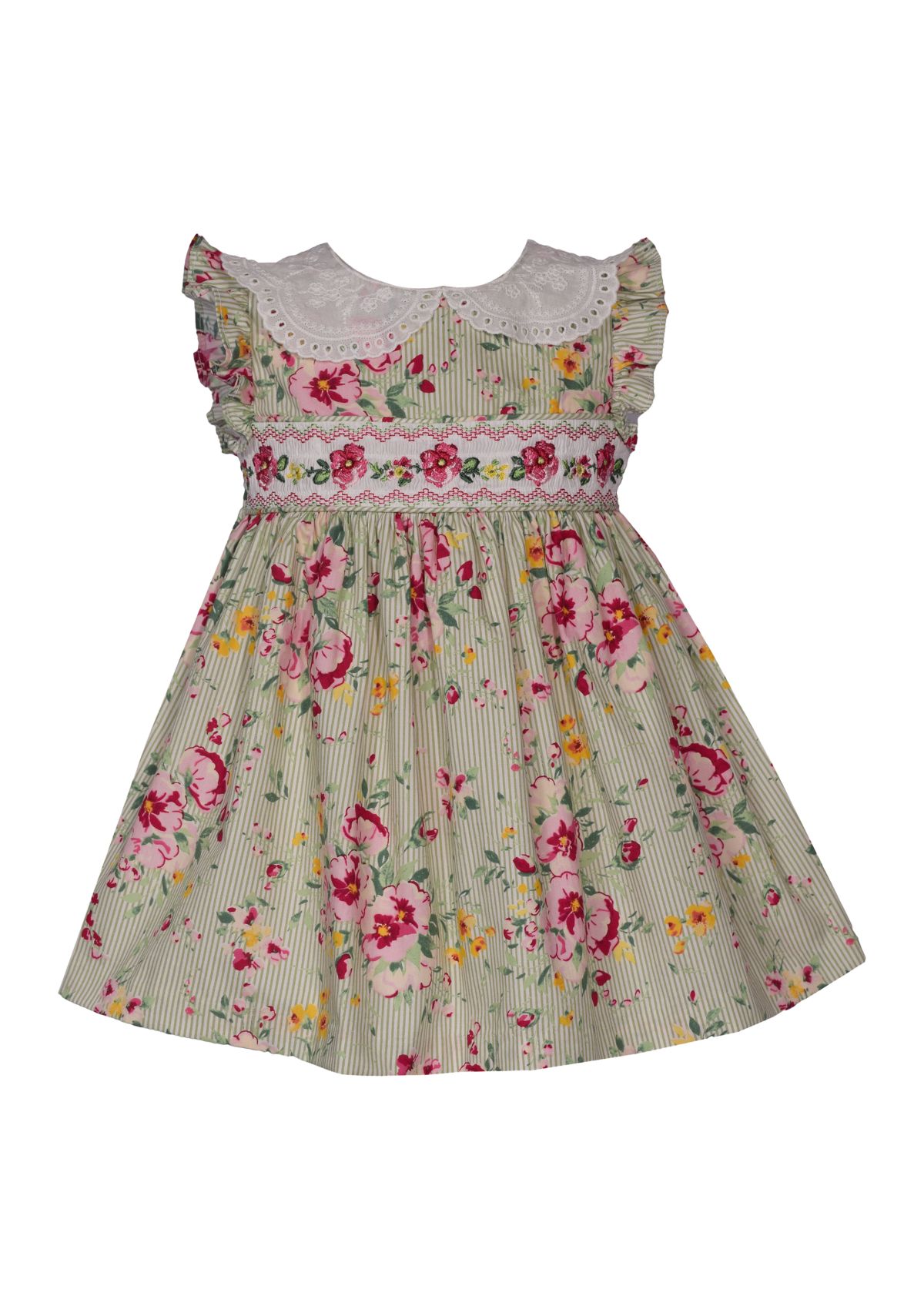 Baby Girls Flutter Sleeve Floral Smocked Dress