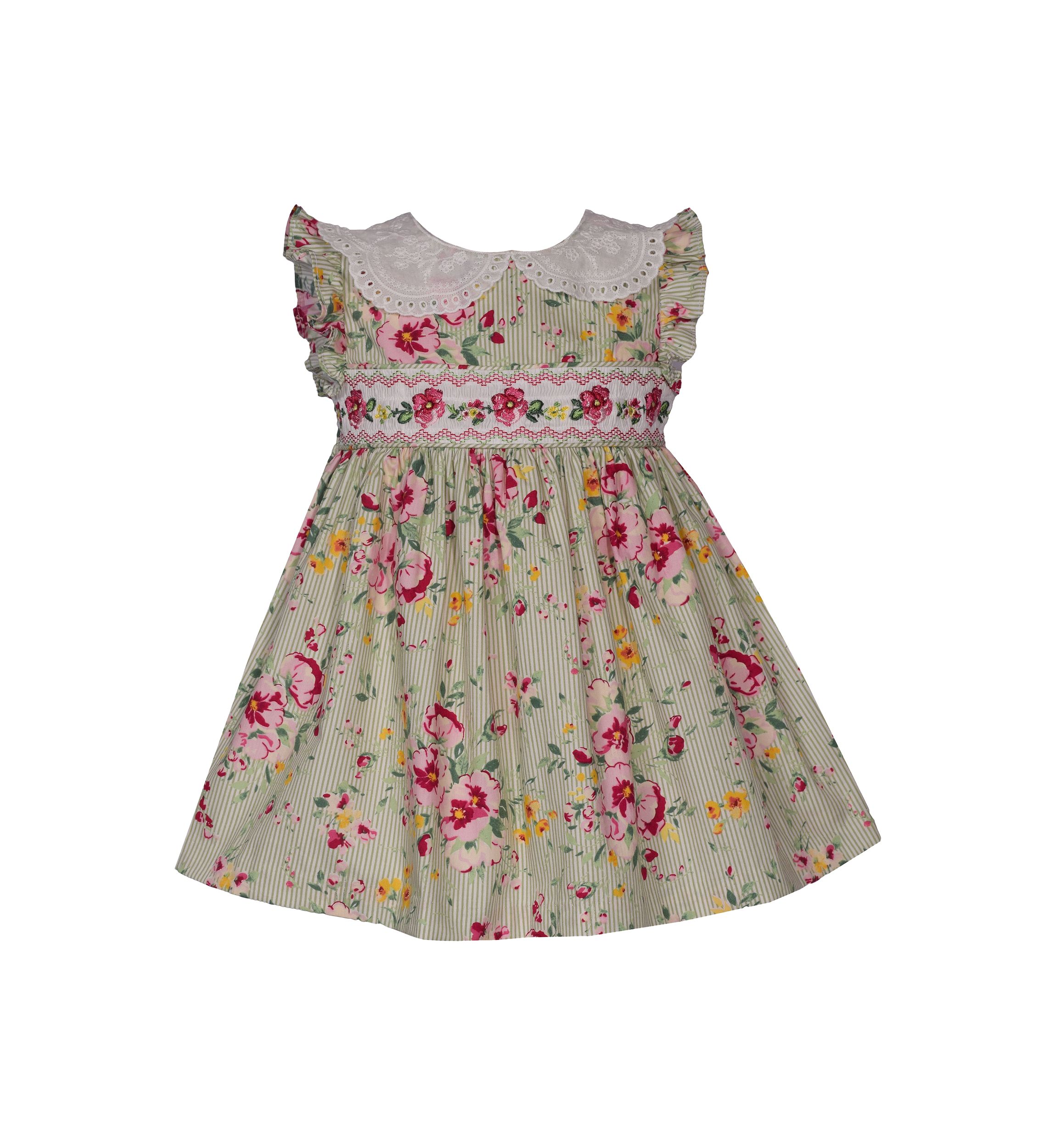 Baby Girls Flutter Sleeve Floral Smocked Dress
