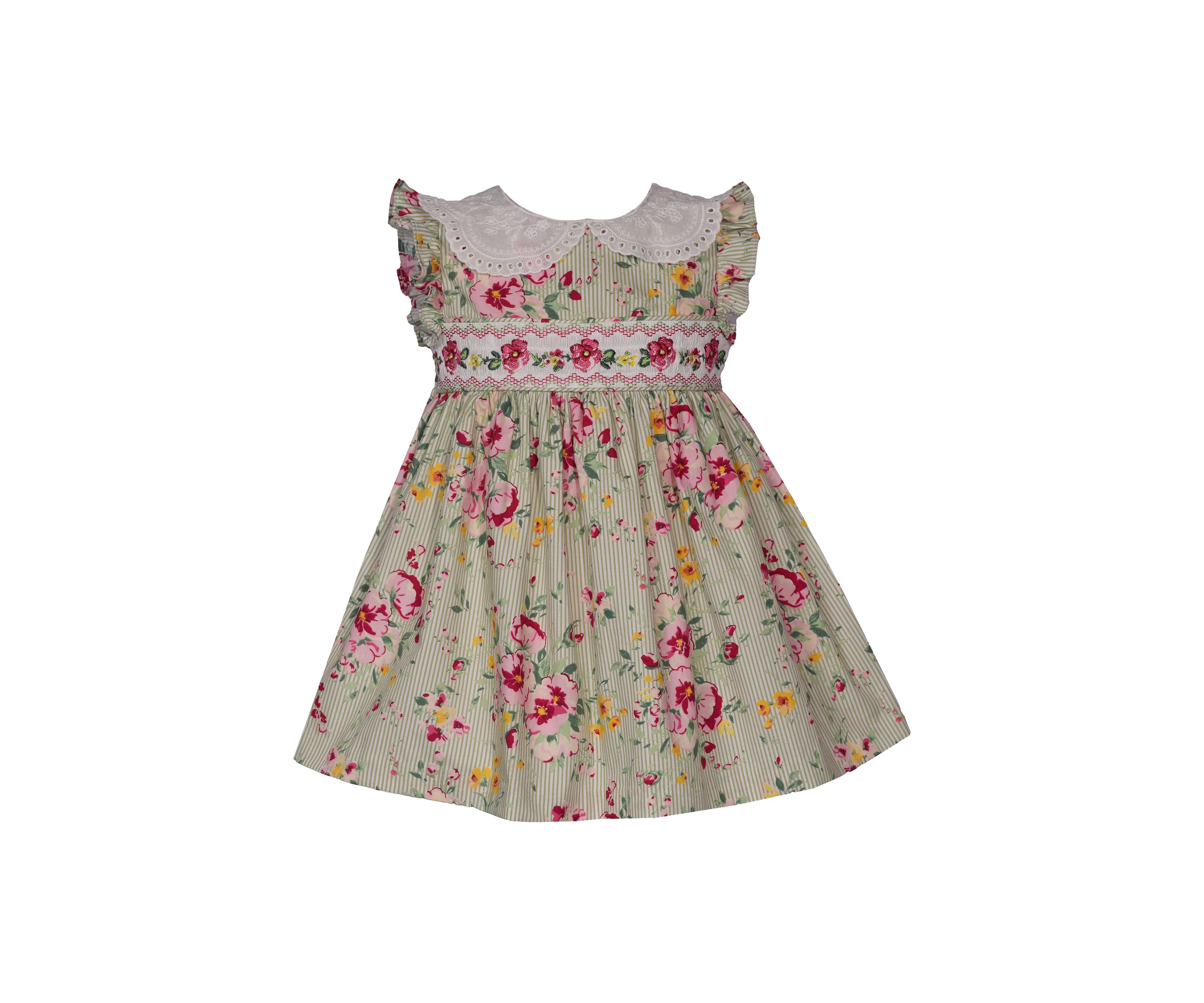 Baby Girls Flutter Sleeve Floral Smocked Dress