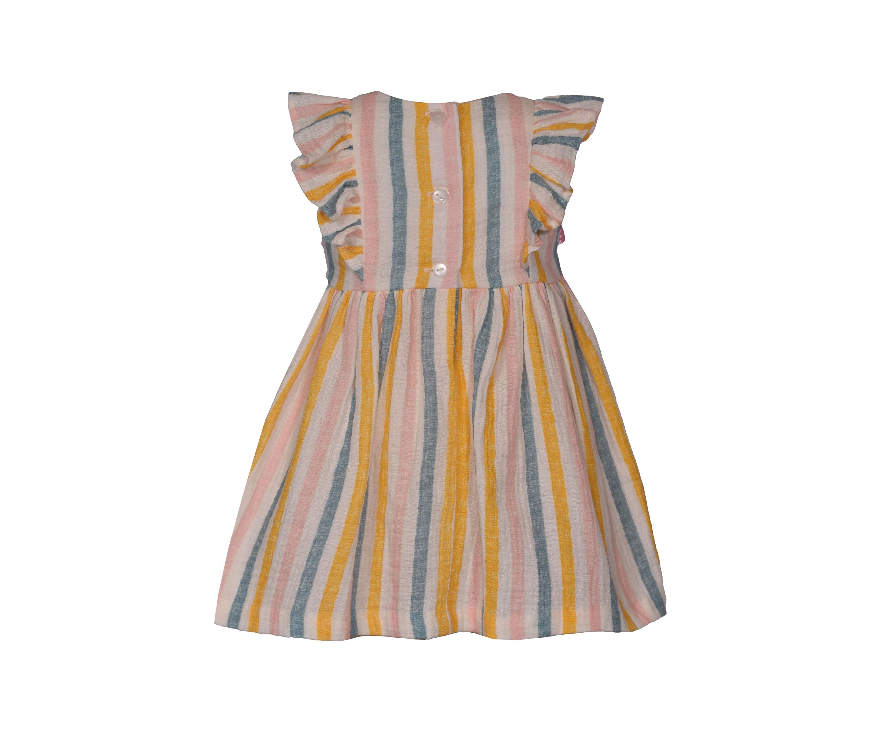 Baby Girls Flutter Sleeve Stripe Smocked Dress
