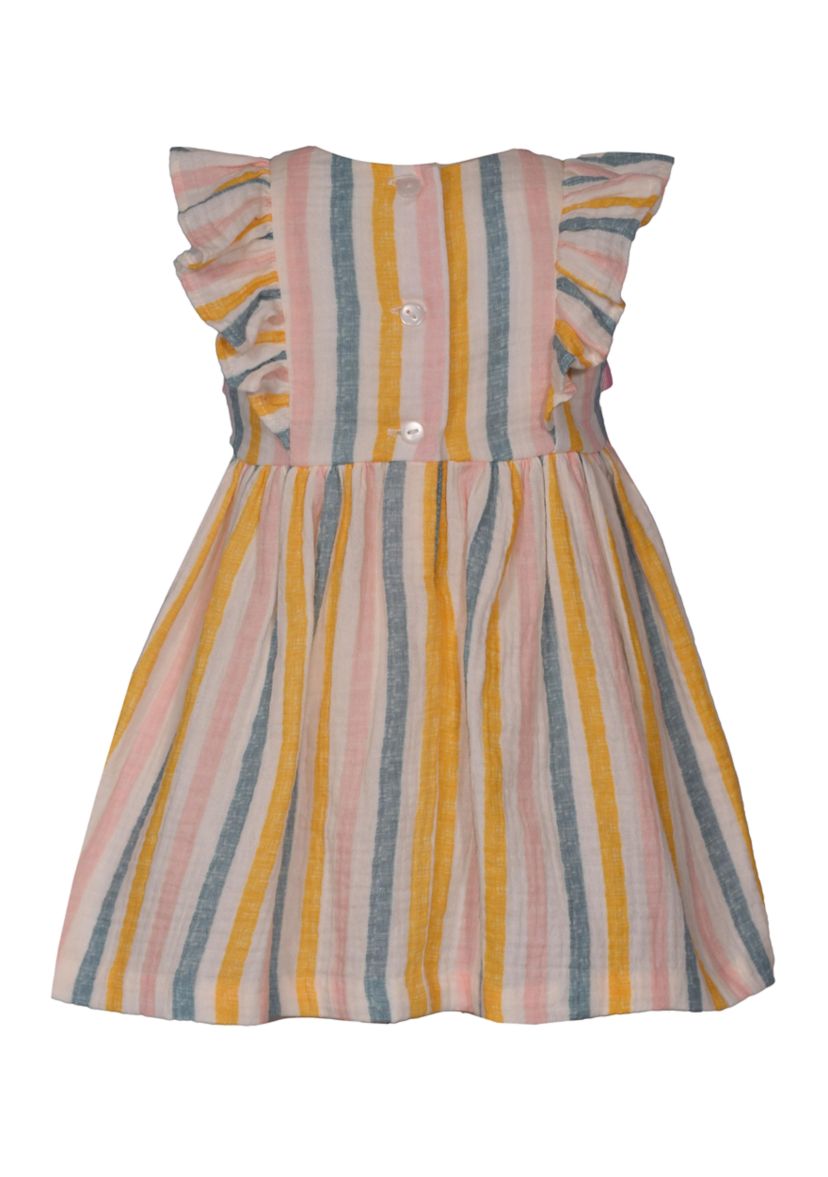Baby Girls Flutter Sleeve Stripe Smocked Dress