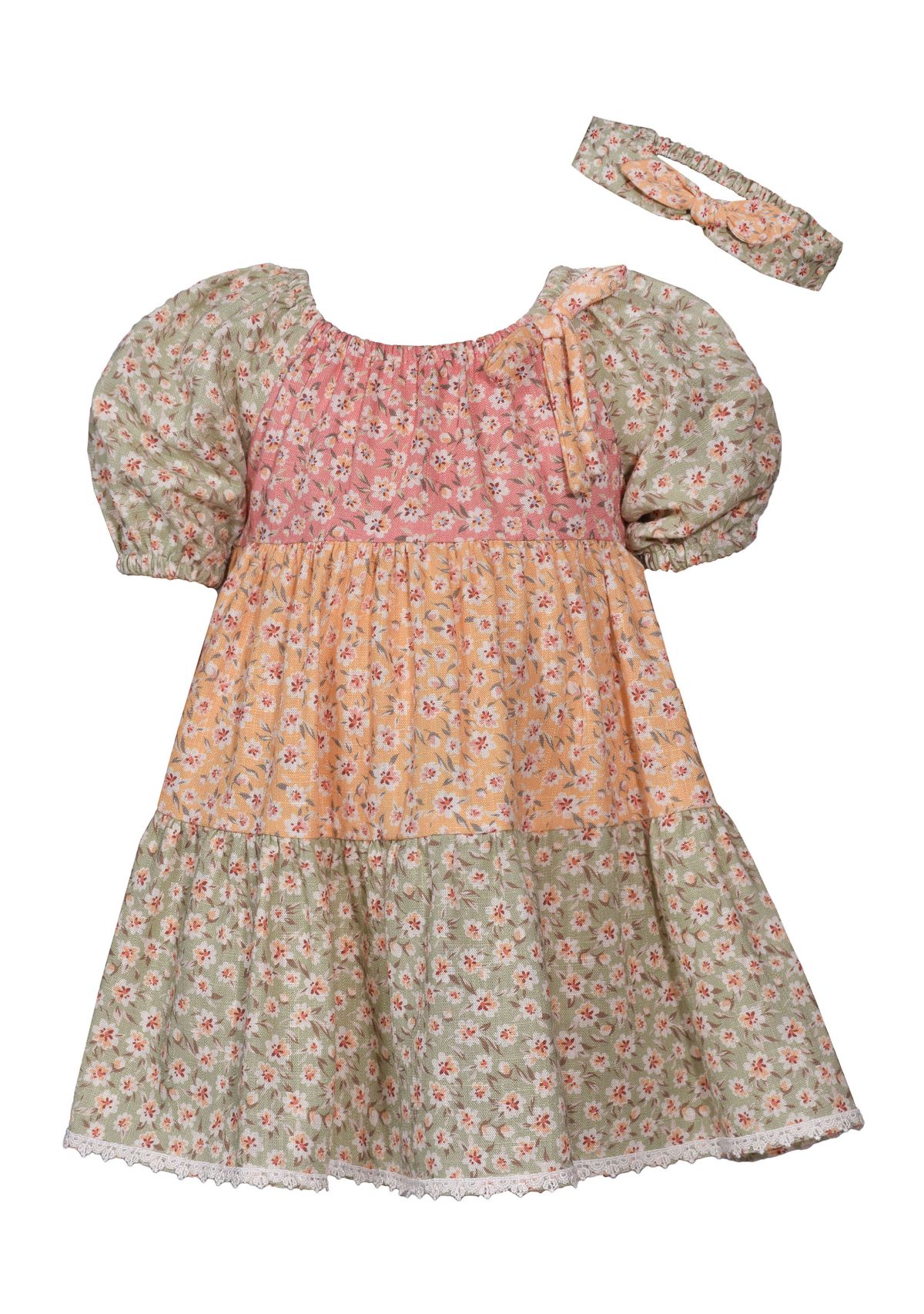 Baby Girls Puff Sleeve Tripe Tier Dress