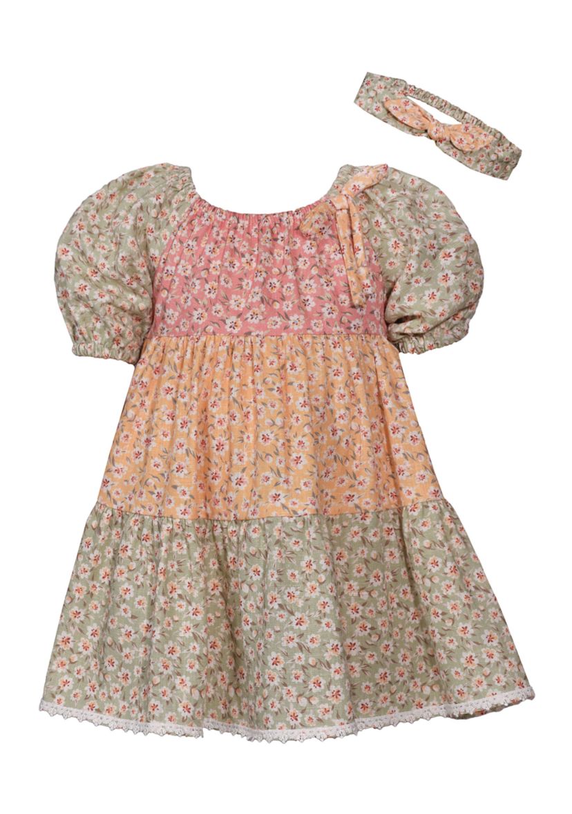 Baby Girls Puff Sleeve Tripe Tier Dress