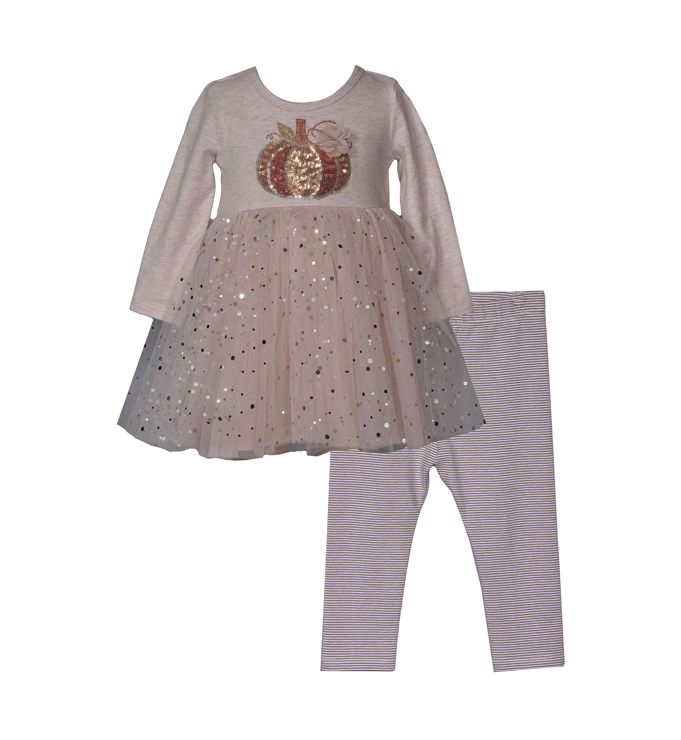 Toddler Girls Pumpkin Sequin Appliqué Top and Leggings Set