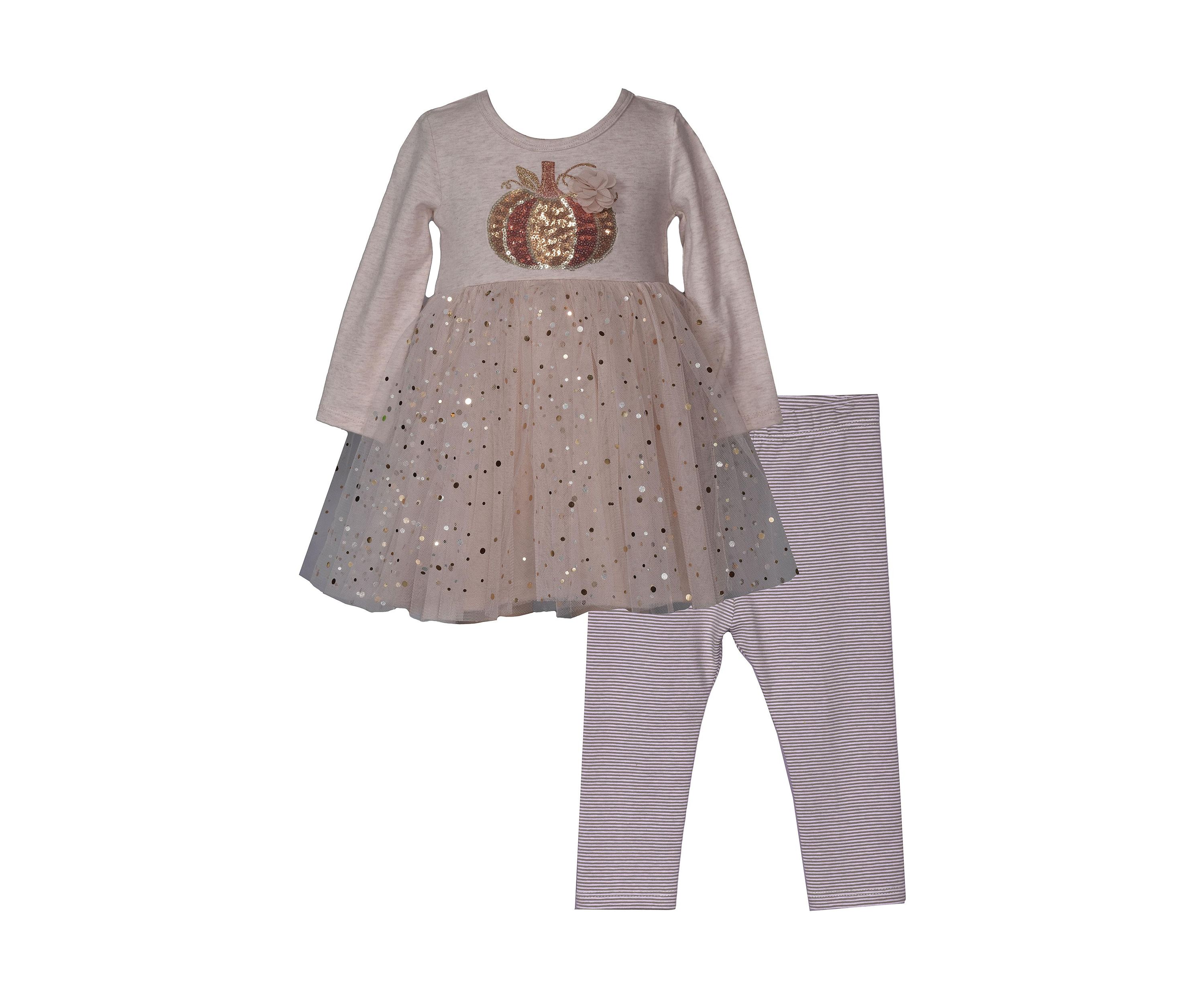 Toddler Girls Pumpkin Sequin Appliqué Top and Leggings Set