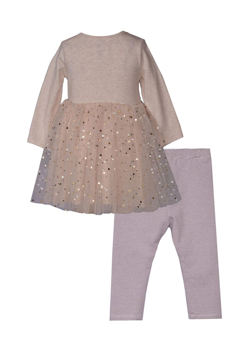 Toddler Girls Pumpkin Sequin Appliqué Top and Leggings Set