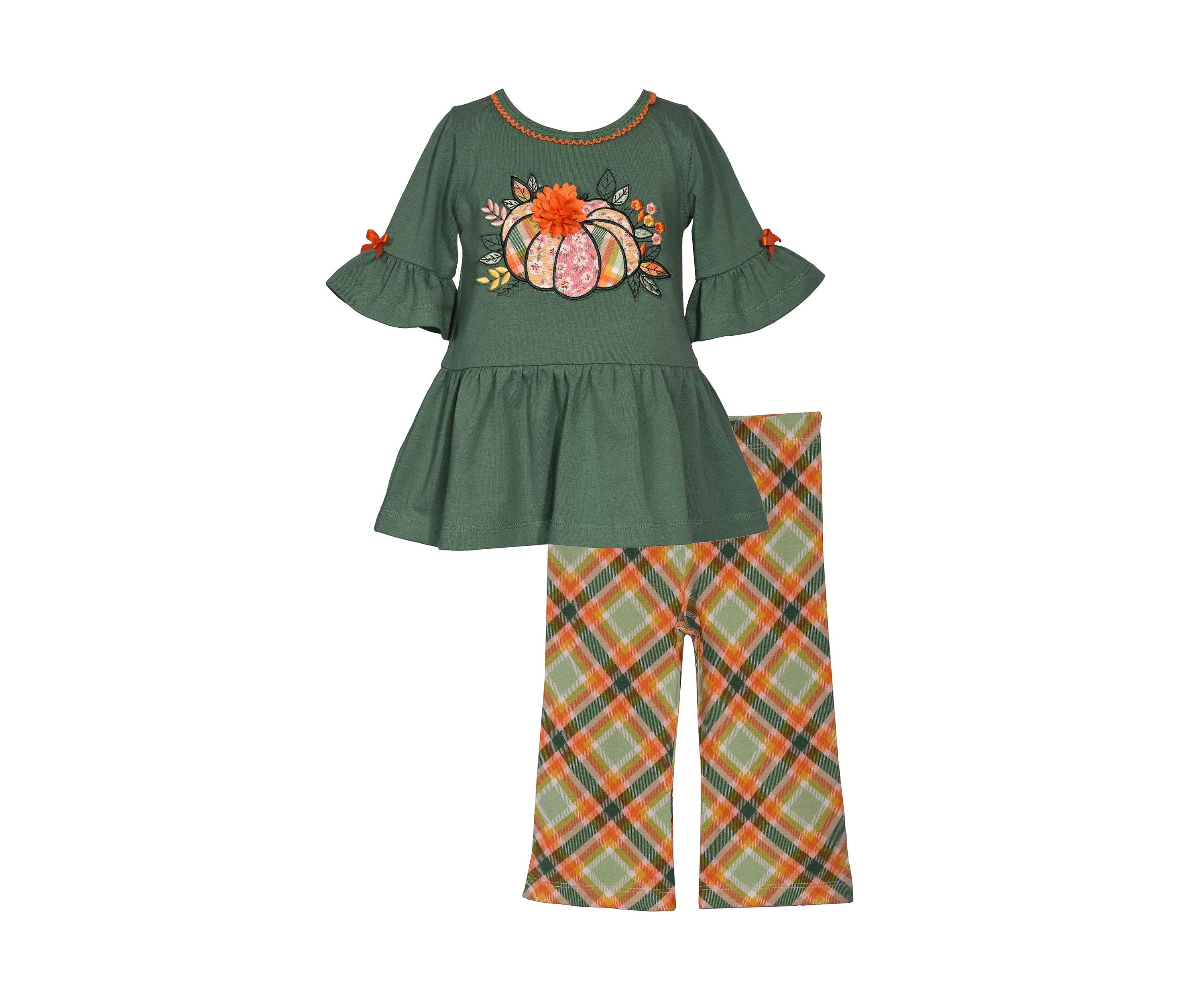 Baby Girls Pumpkin Patch Appliqué Top and Printed Pants Set