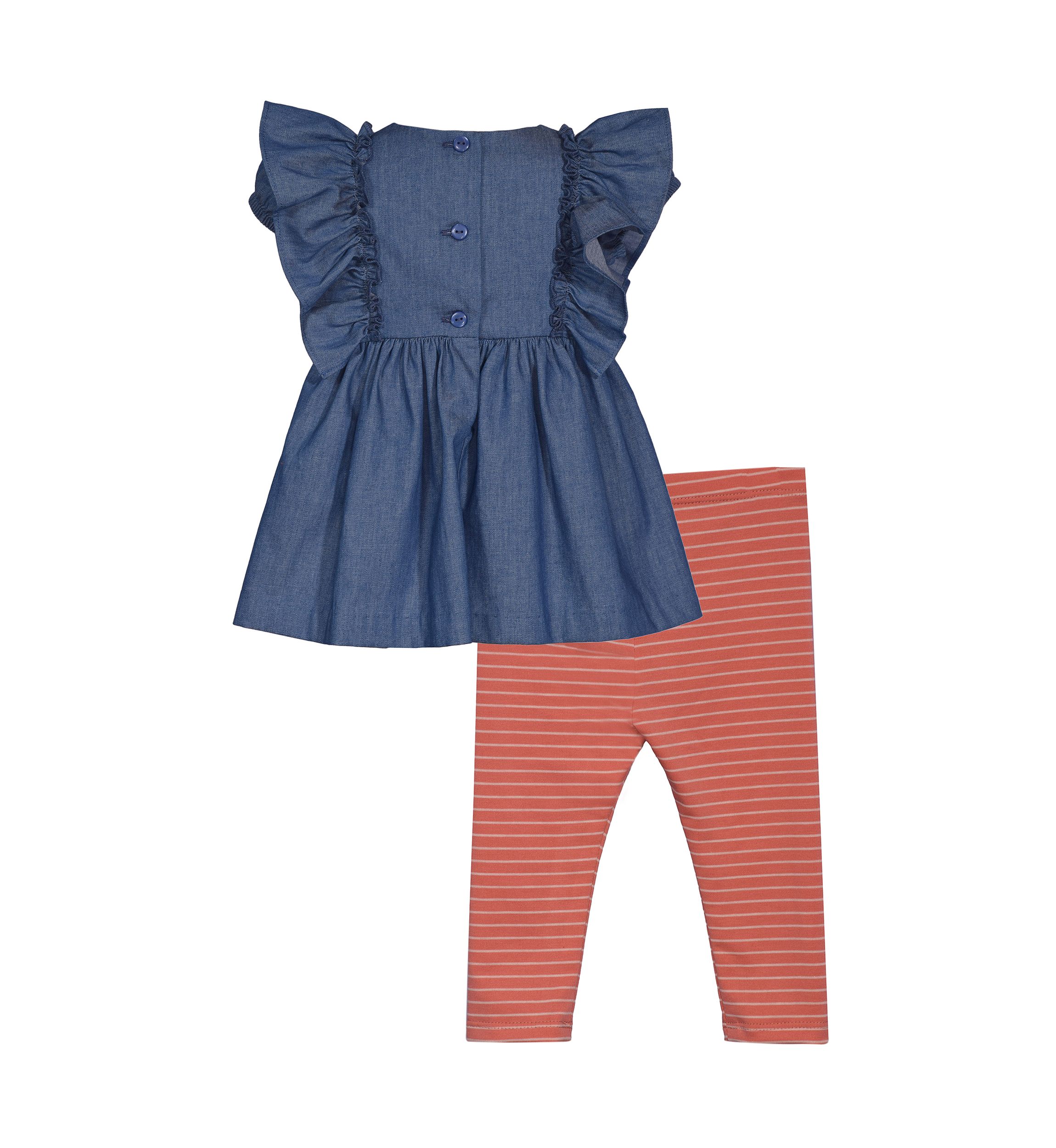 Baby Girls Flutter Sleeve Embroidered Top with Leggings