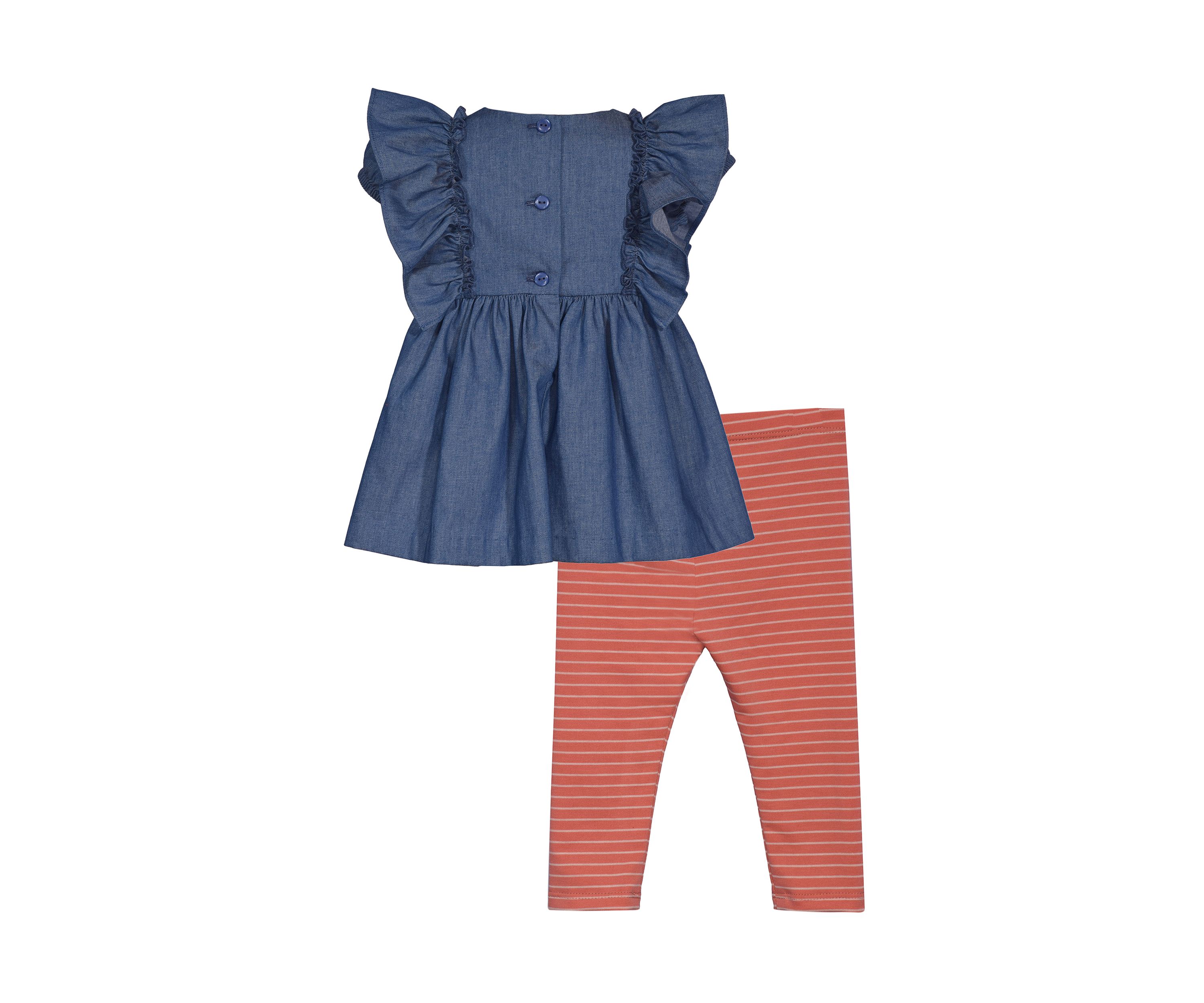 Baby Girls Flutter Sleeve Embroidered Top with Leggings