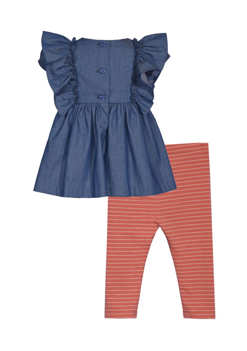 Baby Girls Flutter Sleeve Embroidered Top with Leggings