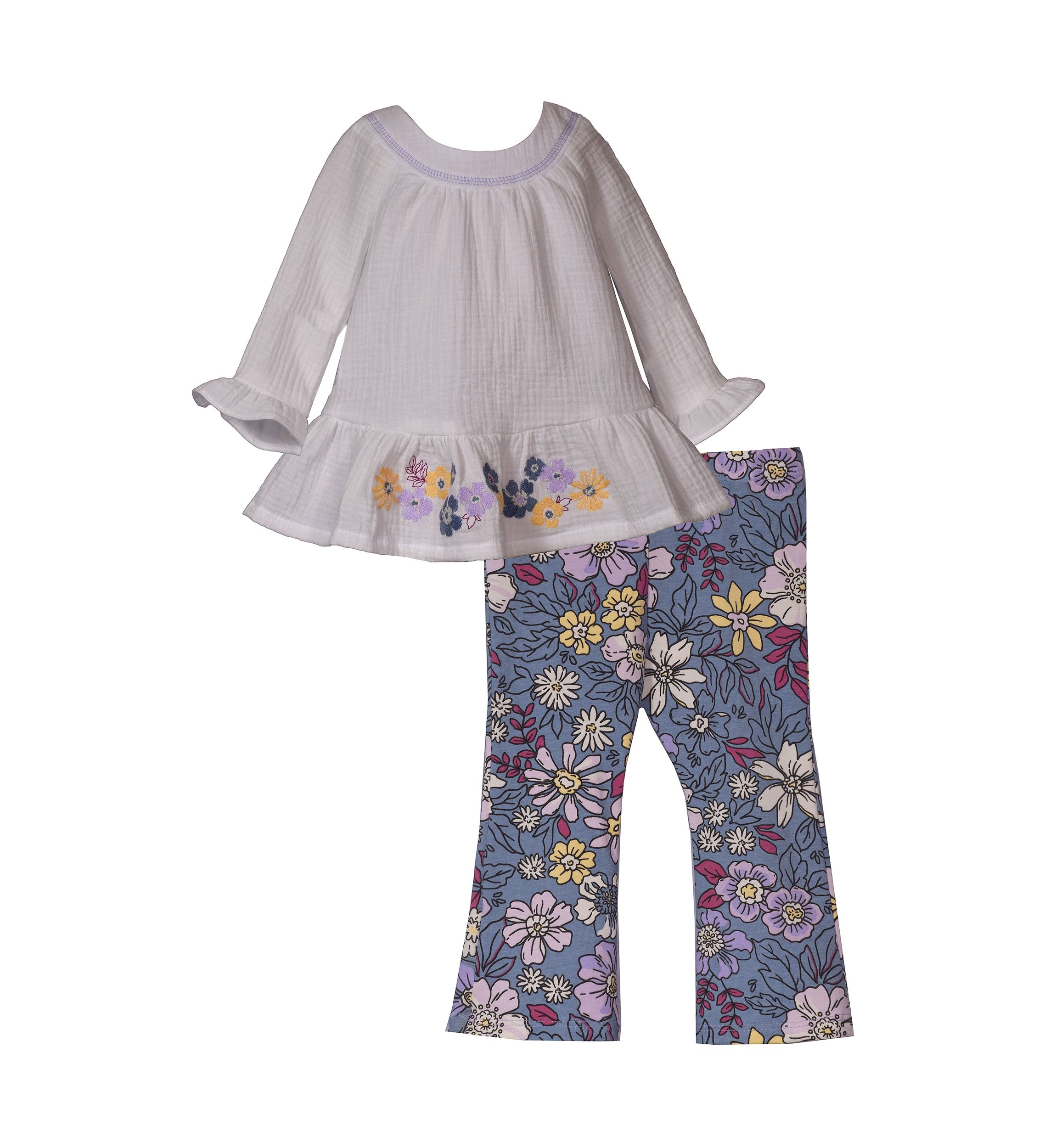 Baby Girls Long Sleeve Gauze Top with Floral Leggings