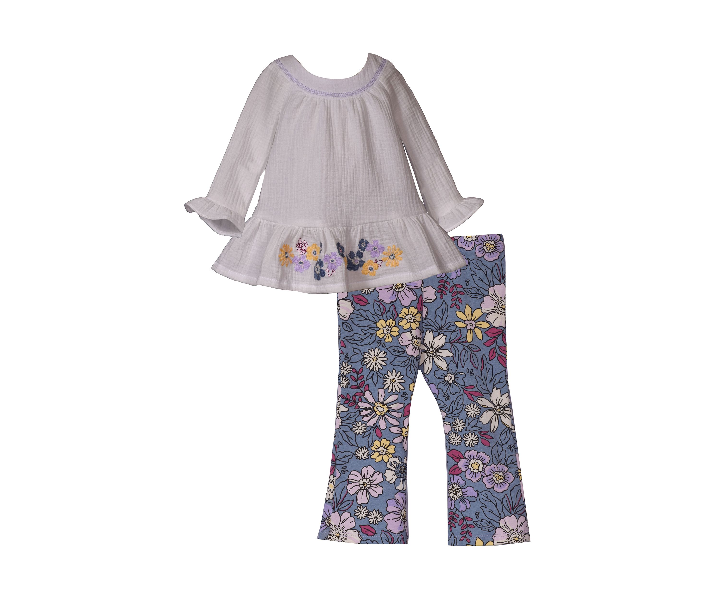 Baby Girls Long Sleeve Gauze Top with Floral Leggings