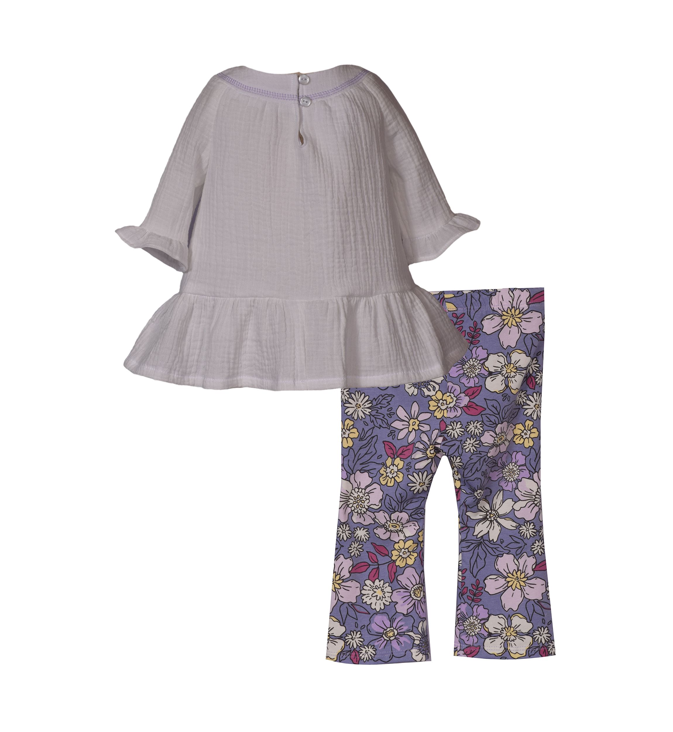 Baby Girls Long Sleeve Gauze Top with Floral Leggings