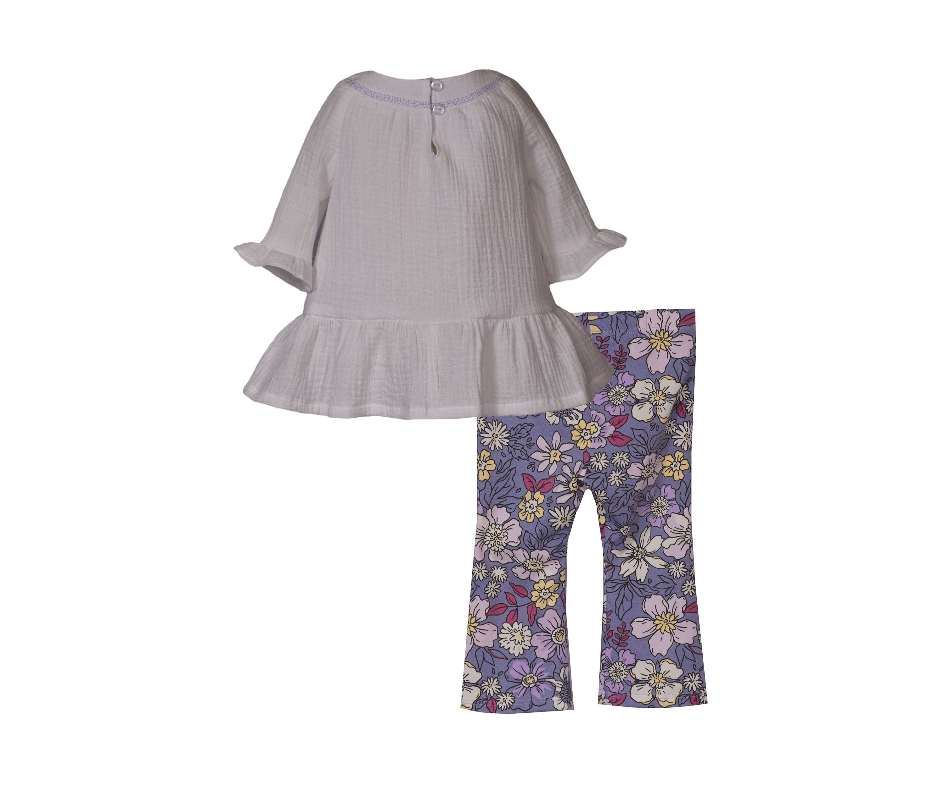 Baby Girls Long Sleeve Gauze Top with Floral Leggings