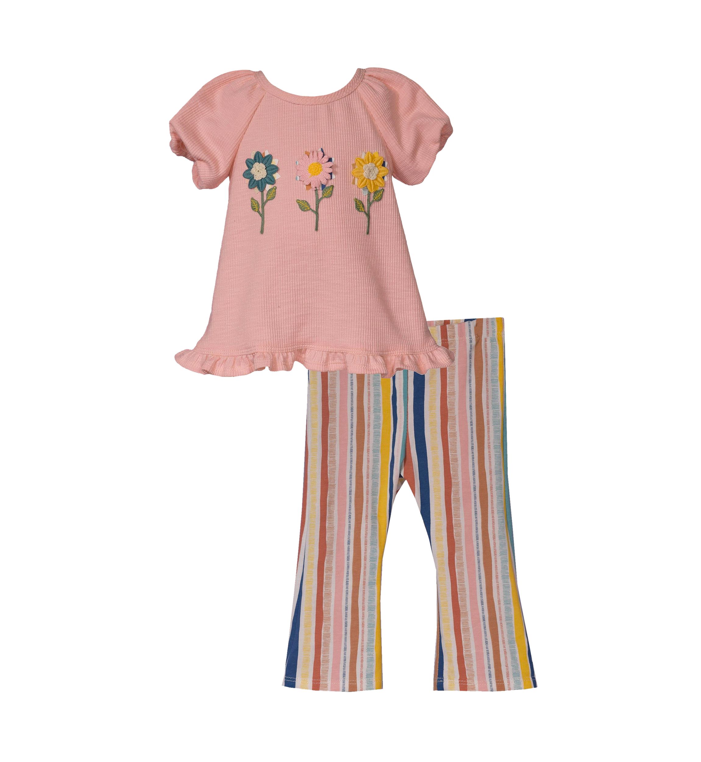 Baby Girls Floral Appliqué T-Shirt and Stripe Pants