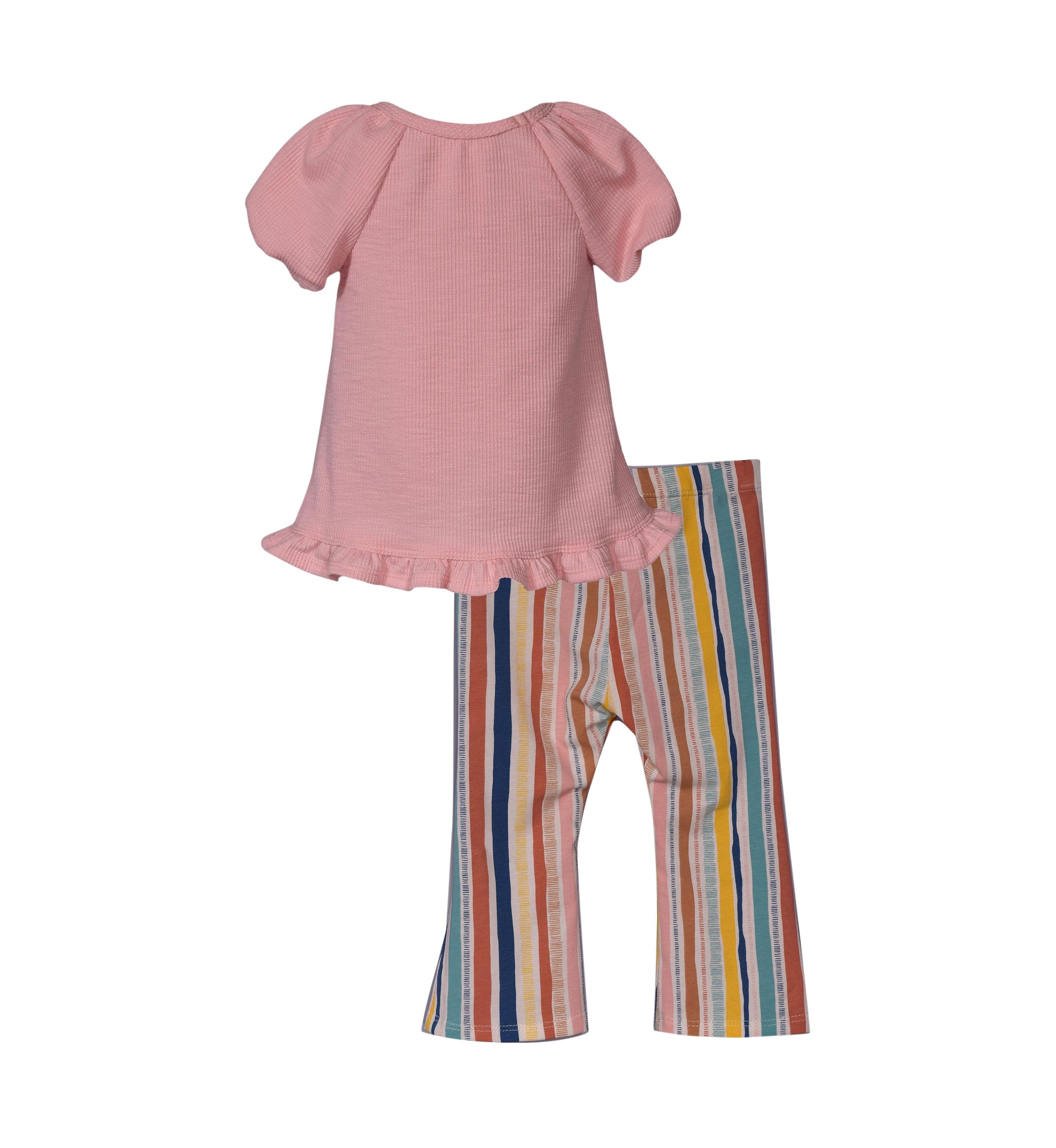Baby Girls Floral Appliqué T-Shirt and Stripe Pants