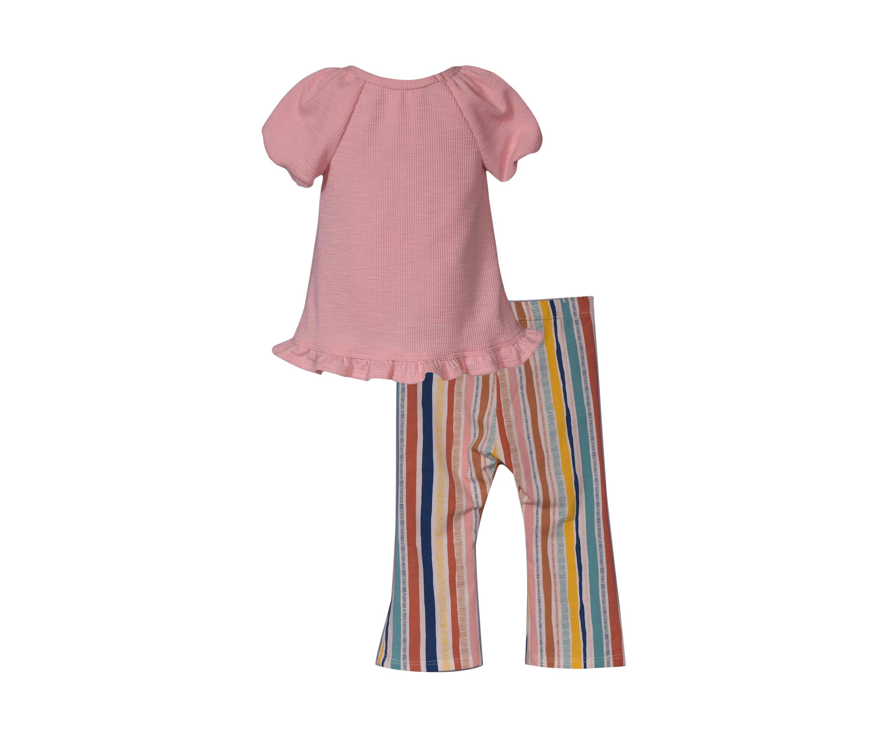 Baby Girls Floral Appliqué T-Shirt and Stripe Pants
