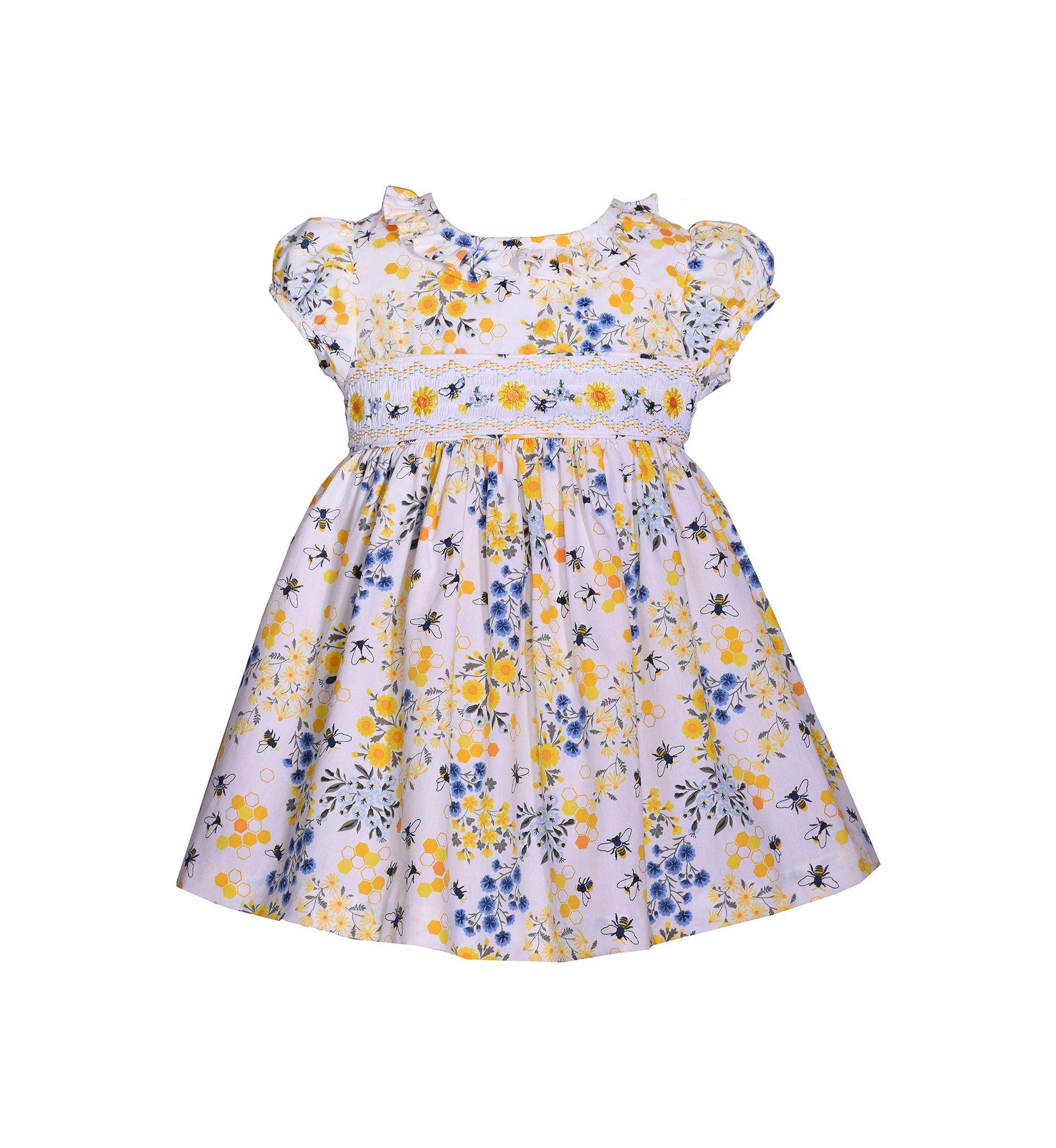 Toddler Girls Floral Bee Smocked Dress