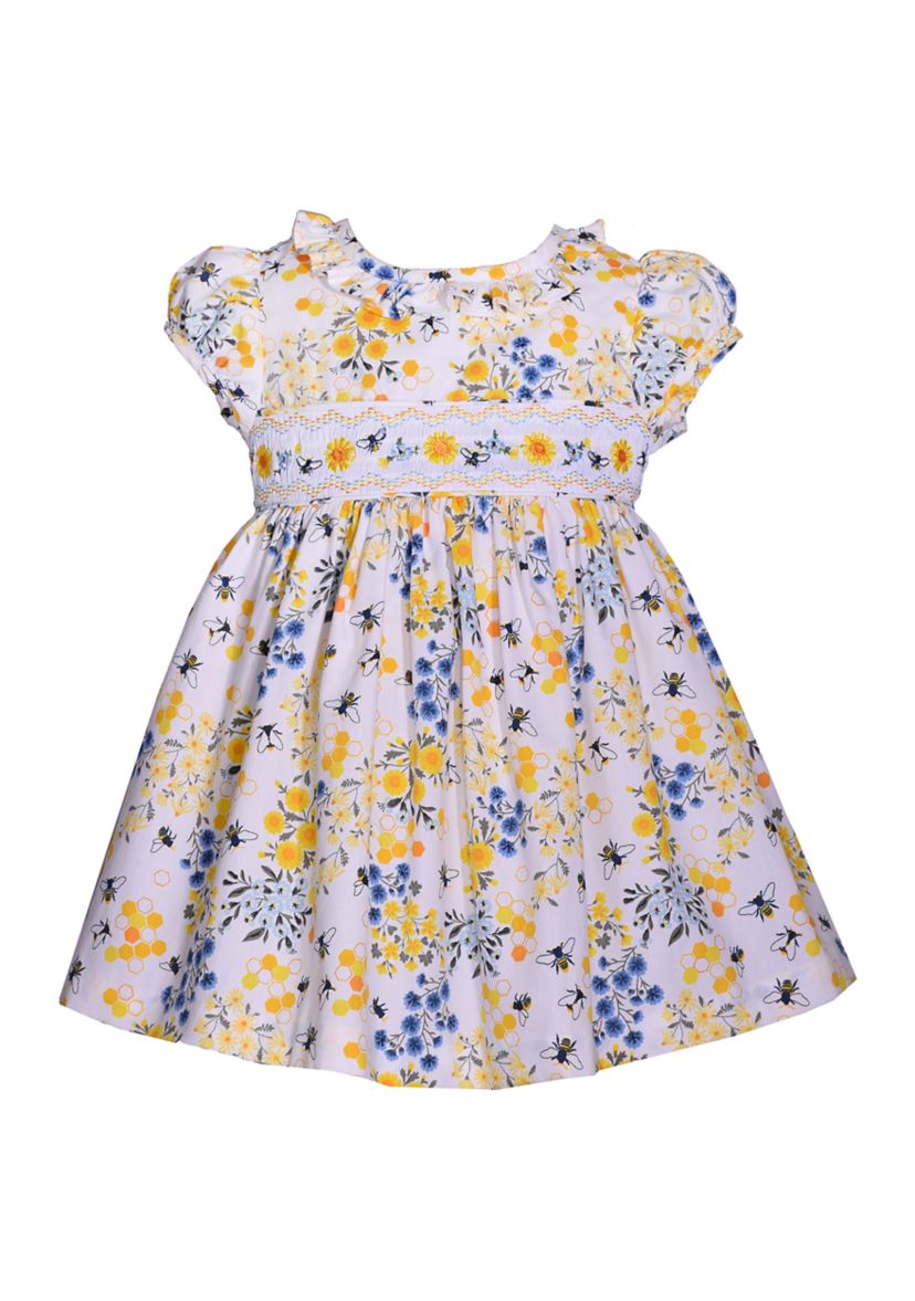 Toddler Girls Floral Bee Smocked Dress