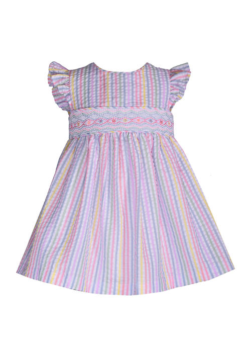 Bonnie Jean Baby Girls Short Sleeve Rainbow Smocked Dress
