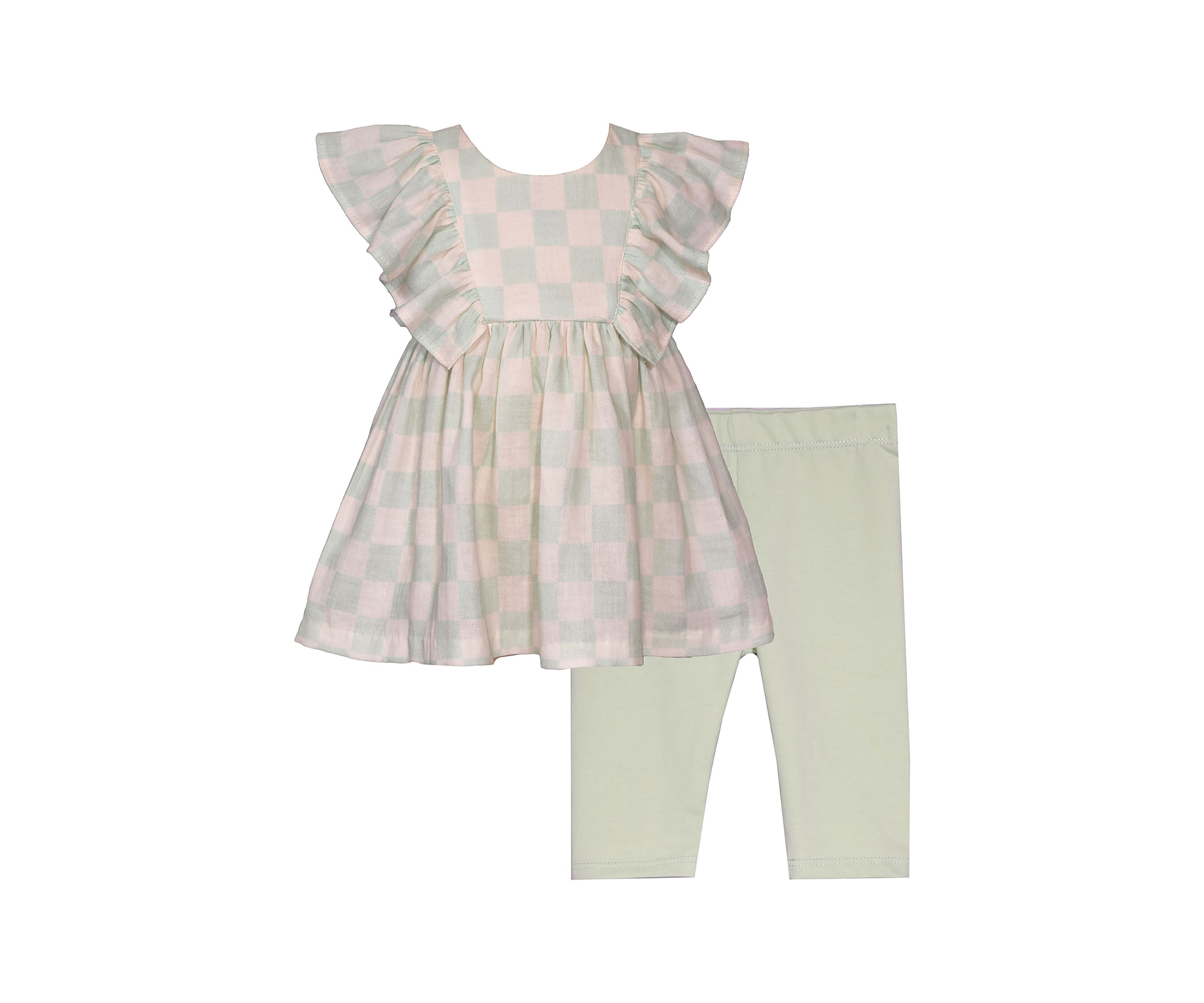 Toddler Girls Check Printed Top and Capri Leggings Set