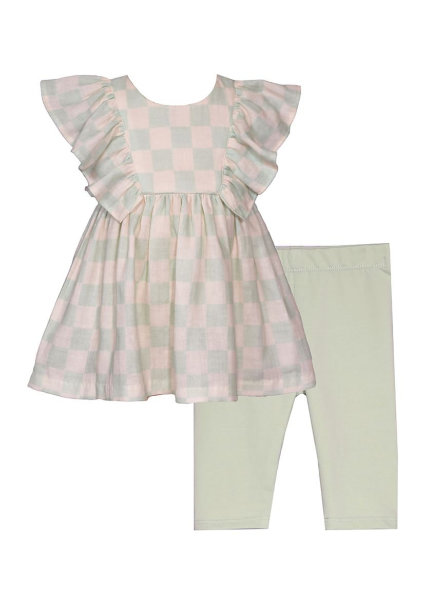 Toddler Girls Check Printed Top and Capri Leggings Set