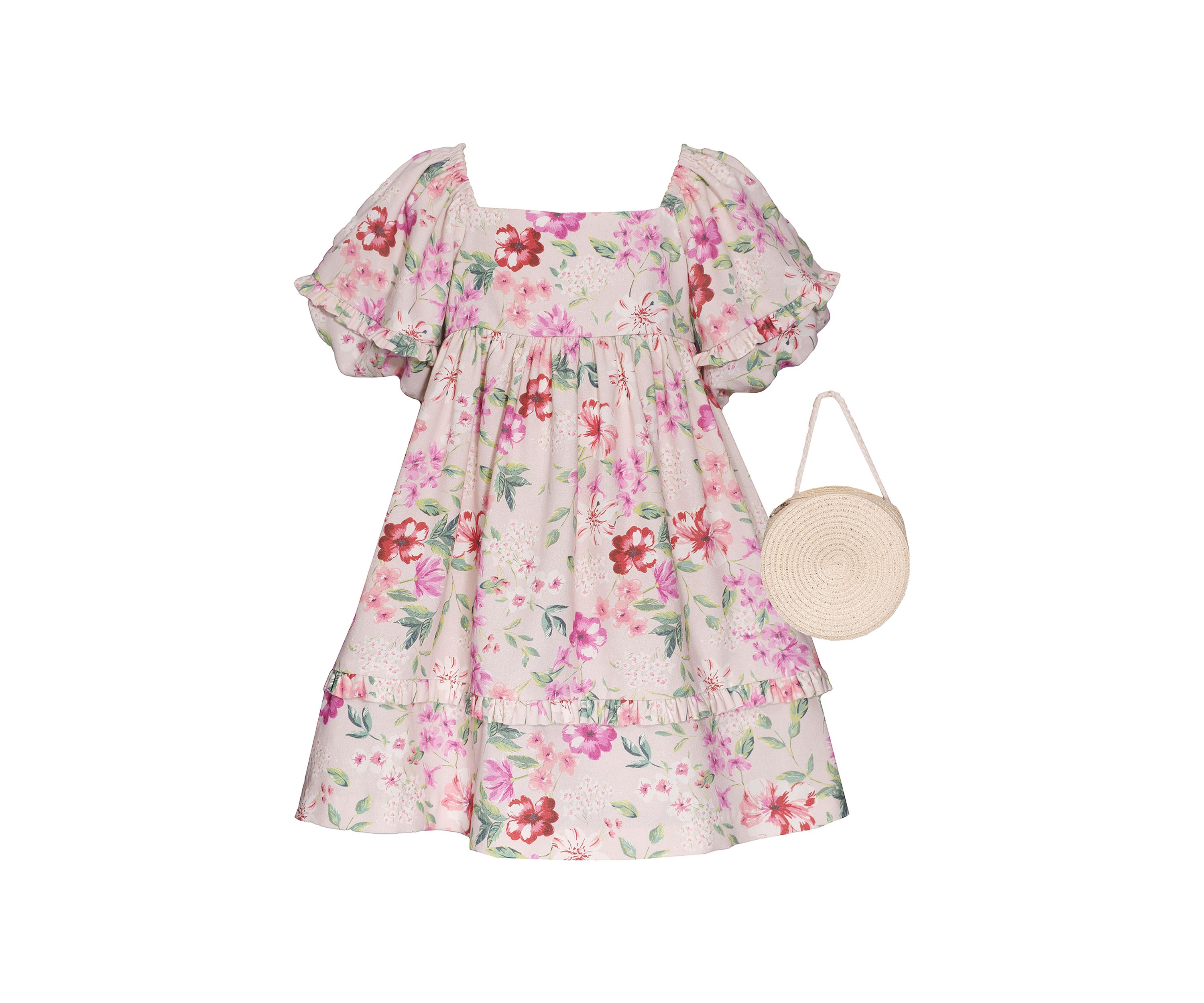 Toddler Girls Floral Printed Dress with Purse