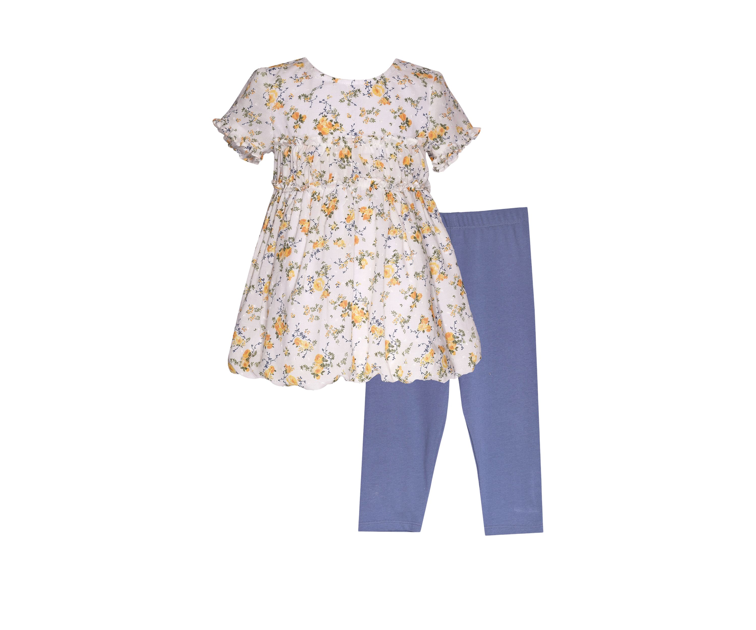 Toddler Girls Floral Bubble Hem Top and Leggings Set