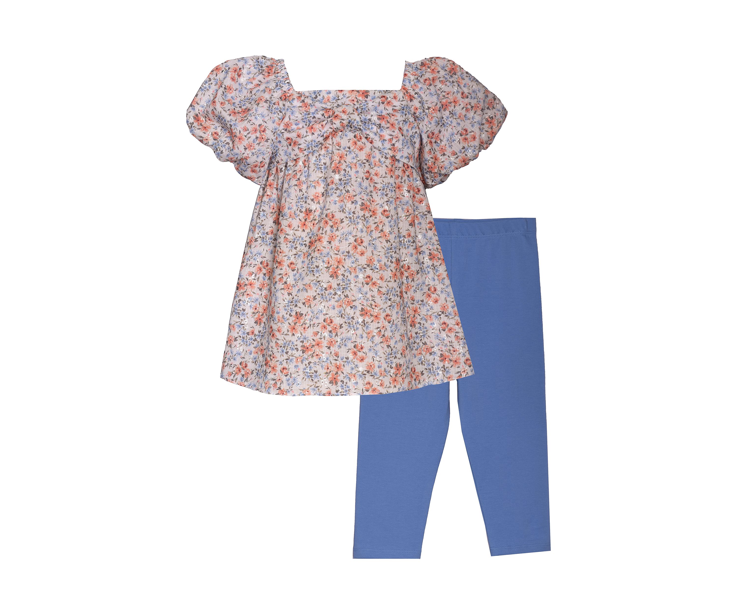 Toddler Girls Floral Printed Top and Solid Leggings Set