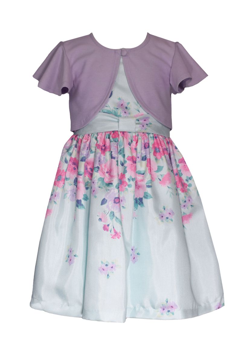 Toddler Girls Floral Printed Dress and Cardigan Set