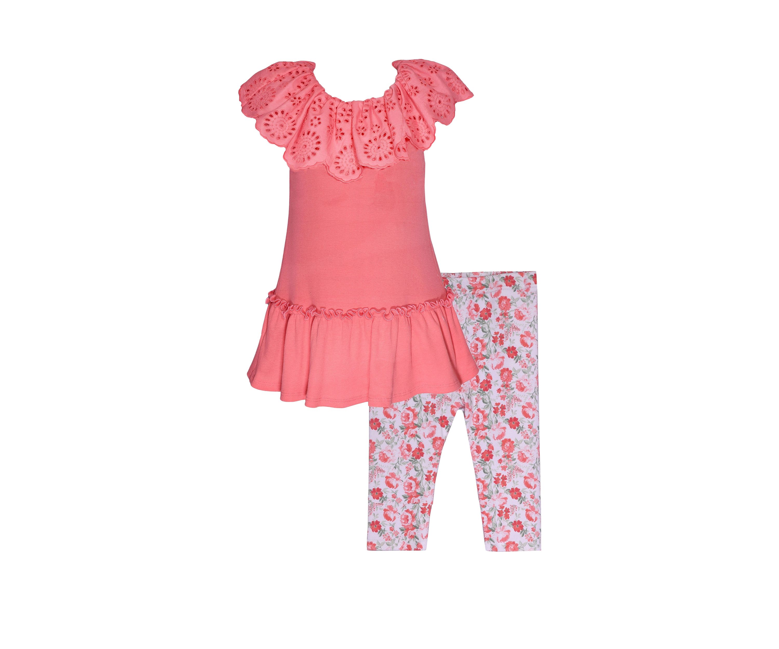Toddler Girls Eyelet Top with Floral Printed Knit Leggings