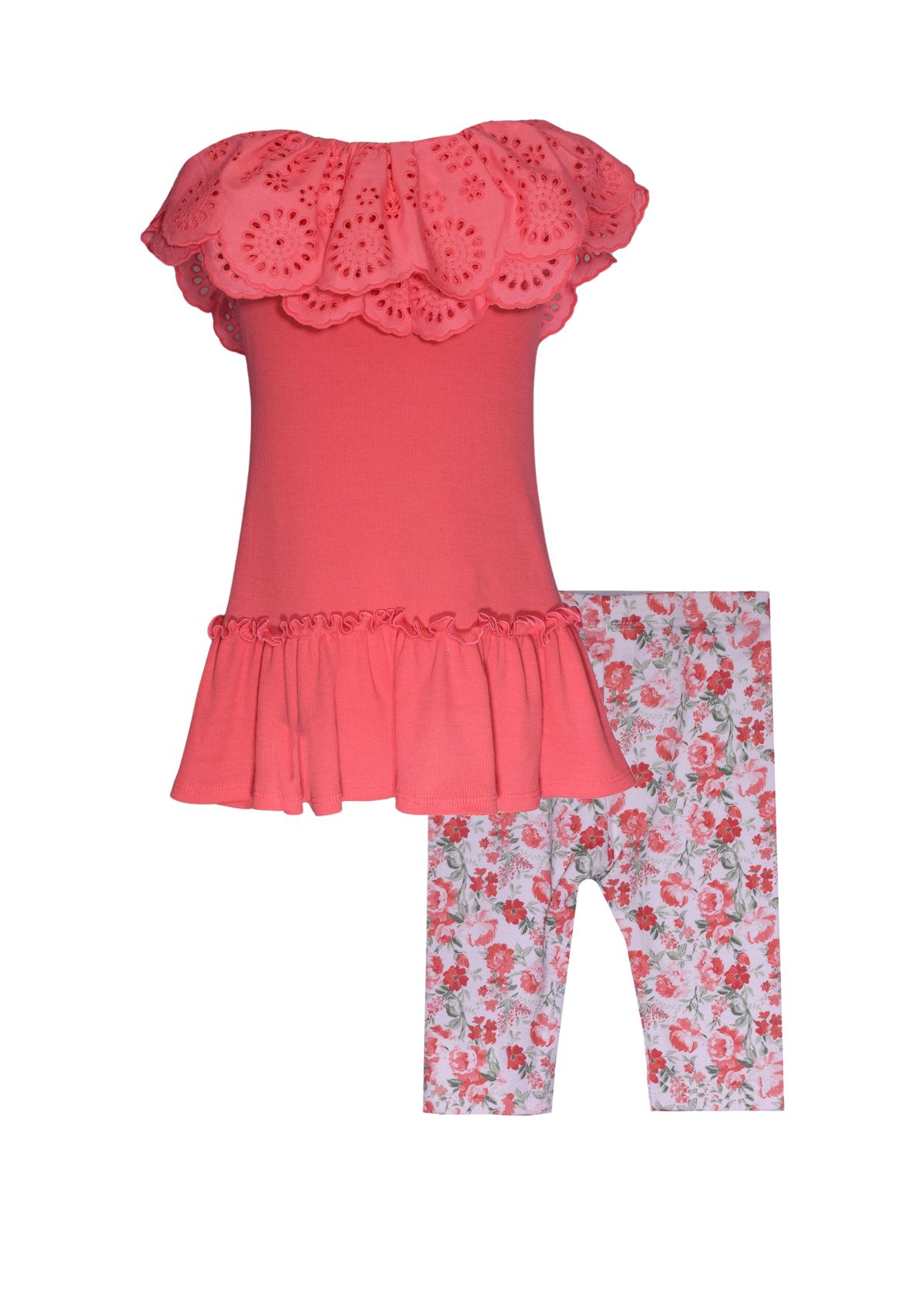 Toddler Girls Eyelet Top with Floral Printed Knit Leggings