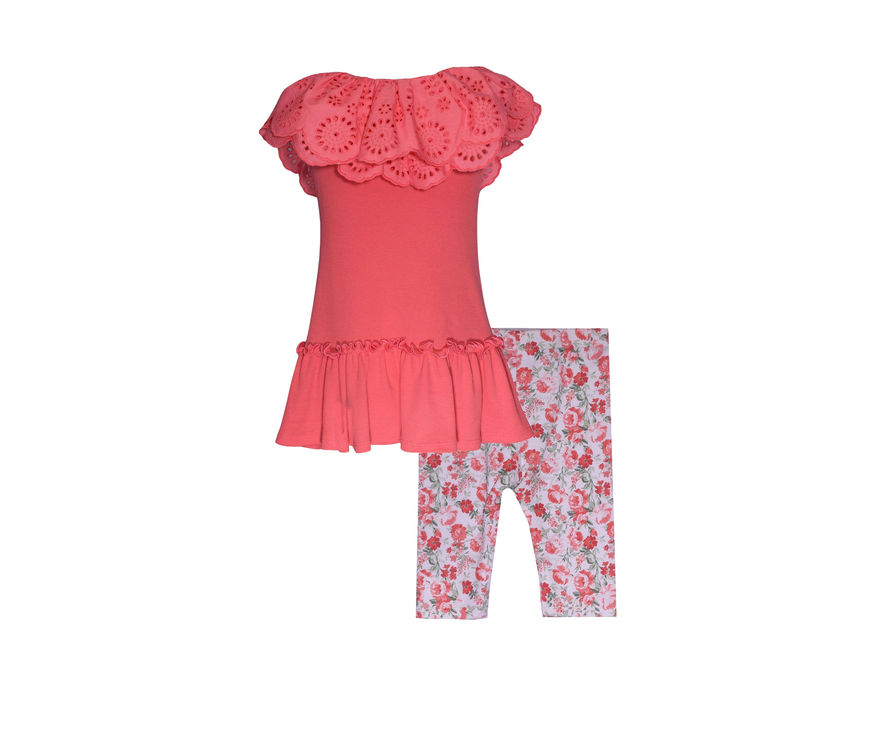 Toddler Girls Eyelet Top with Floral Printed Knit Leggings