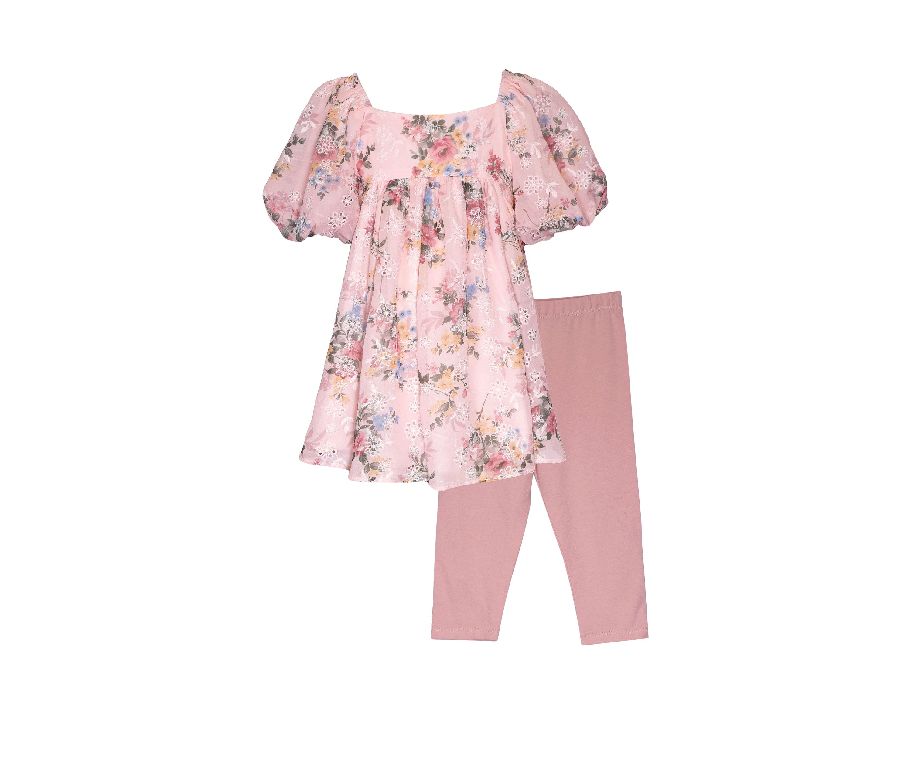 Toddler Girls Floral Printed Puff Sleeve Top and Leggings Set
