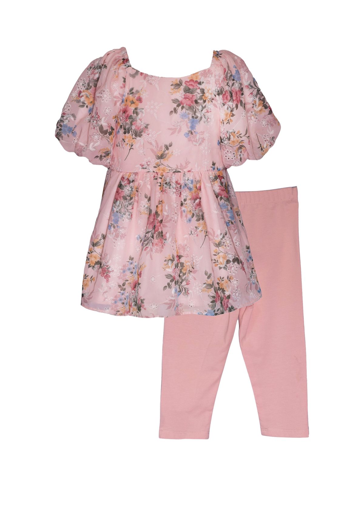 Toddler Girls Floral Printed Puff Sleeve Top and Leggings Set