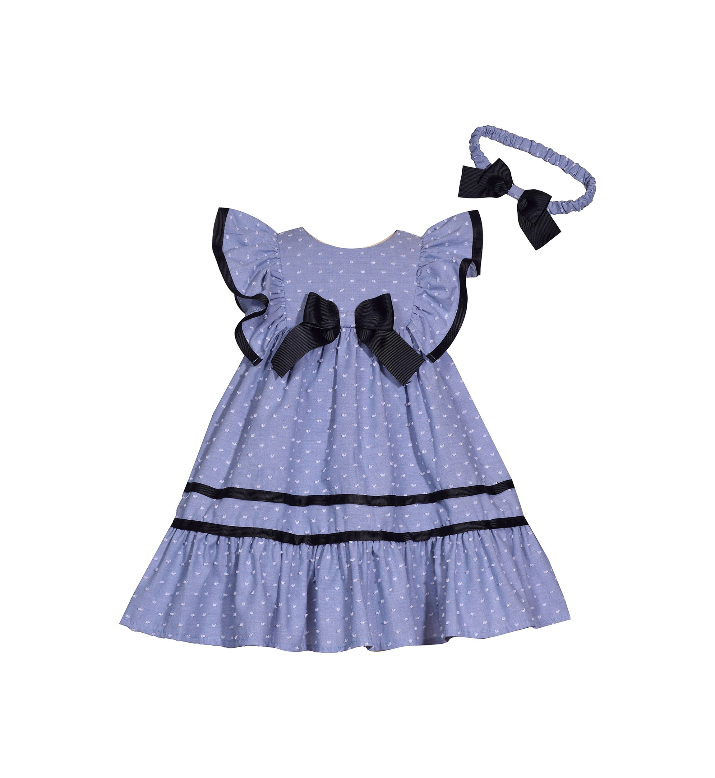 Toddler Girls Clip Dot Chambray Dress with Headband