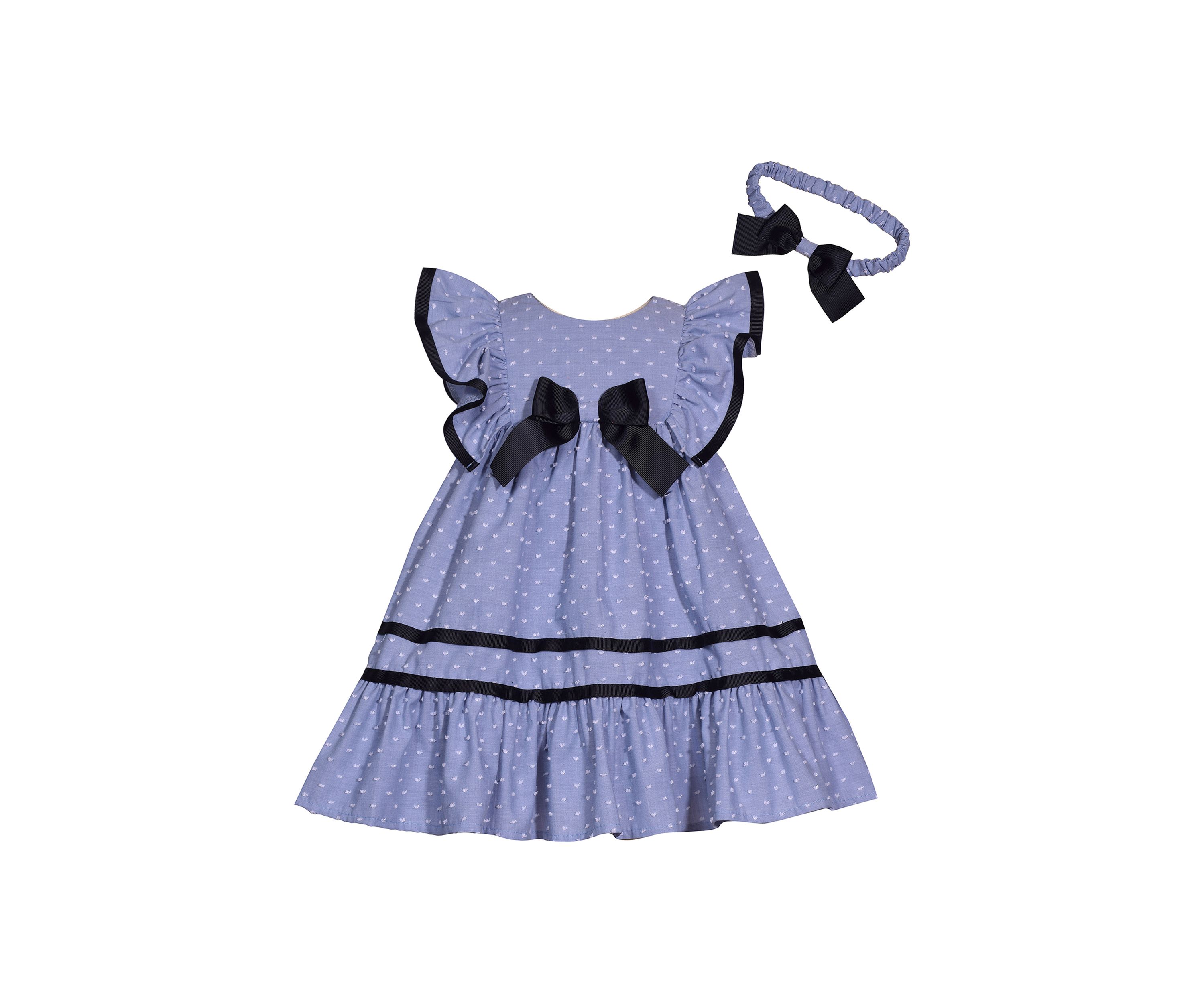 Toddler Girls Clip Dot Chambray Dress with Headband