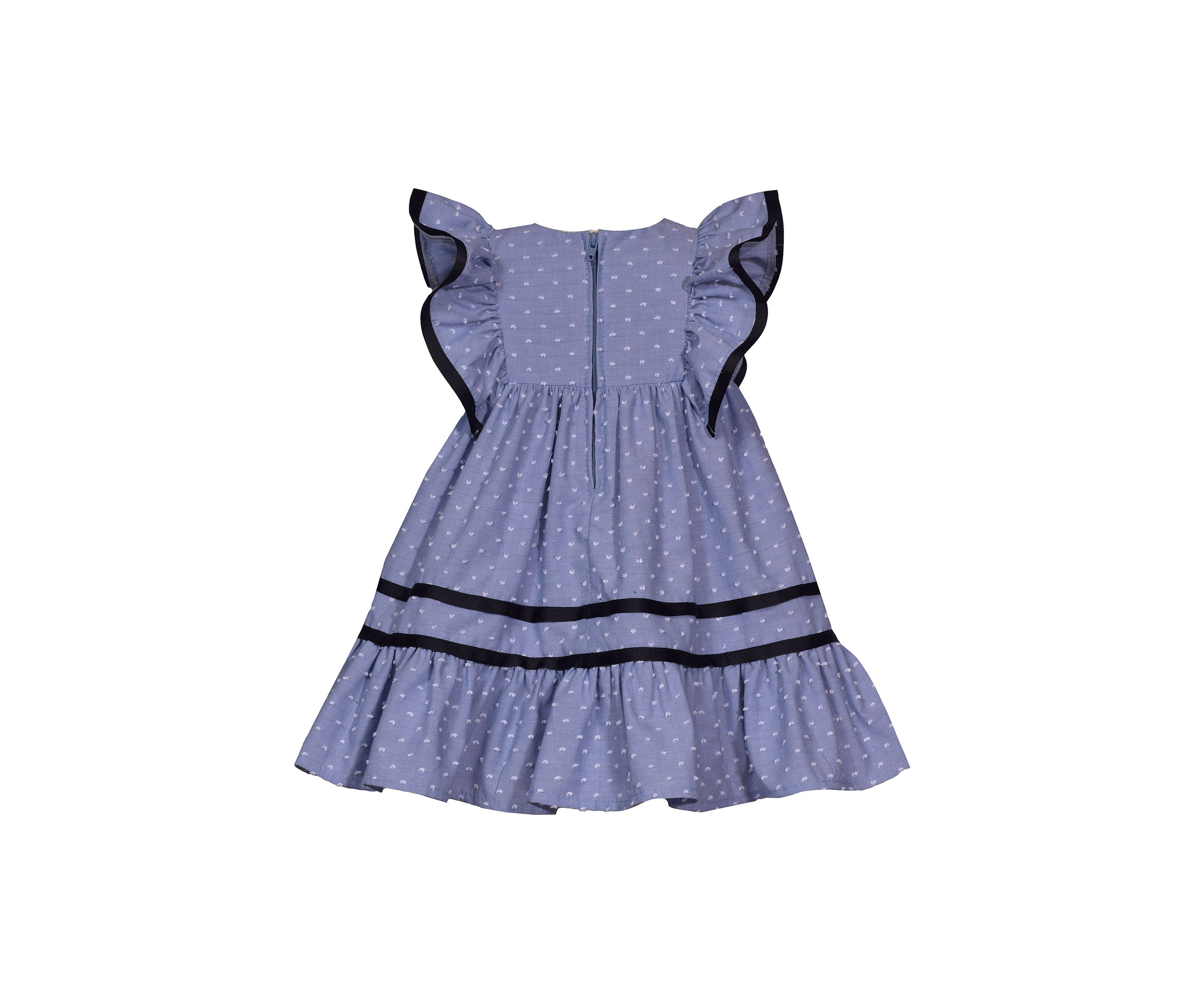 Toddler Girls Clip Dot Chambray Dress with Headband