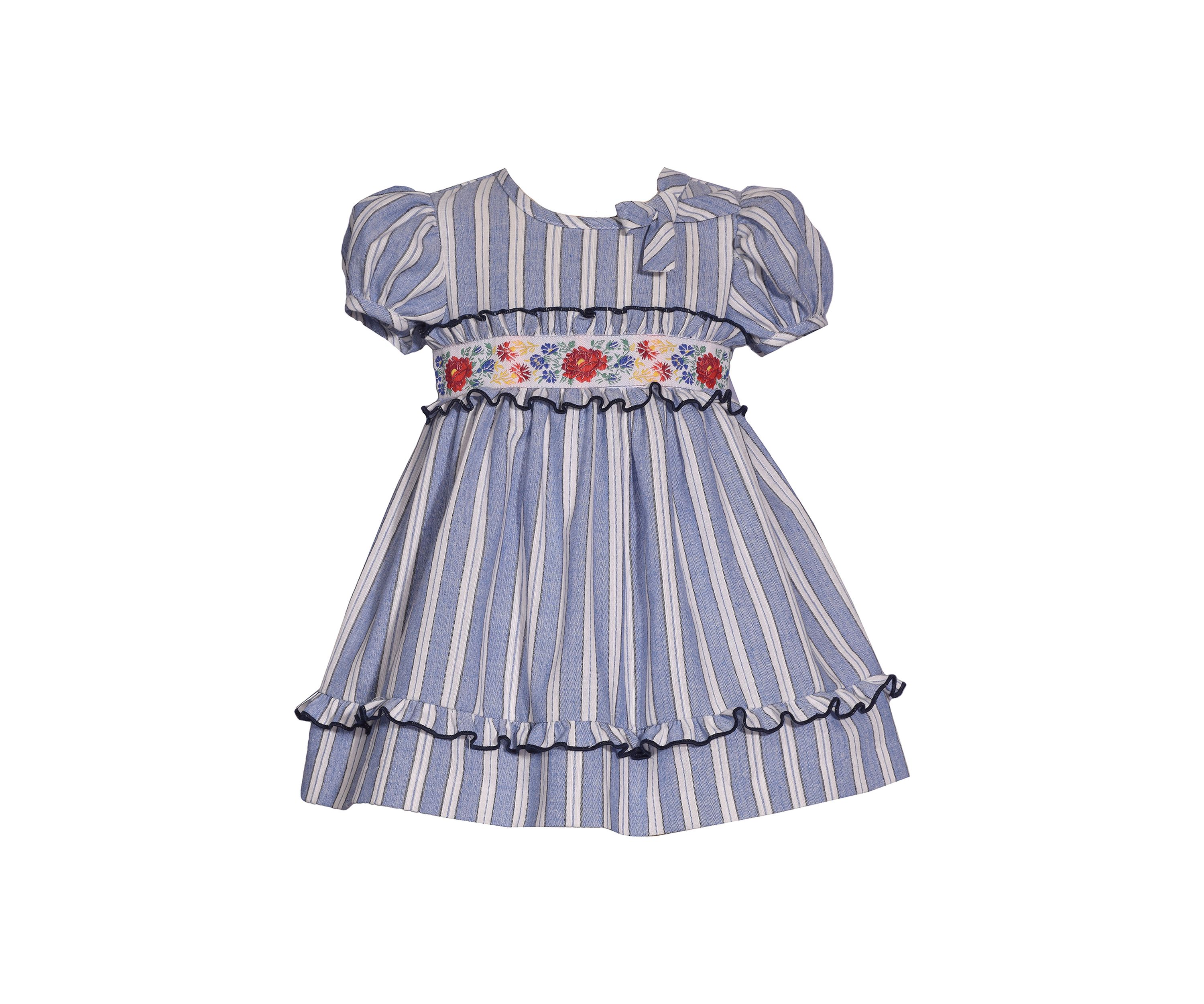 Toddler Girls Striped Chambray Embroidered Dress
