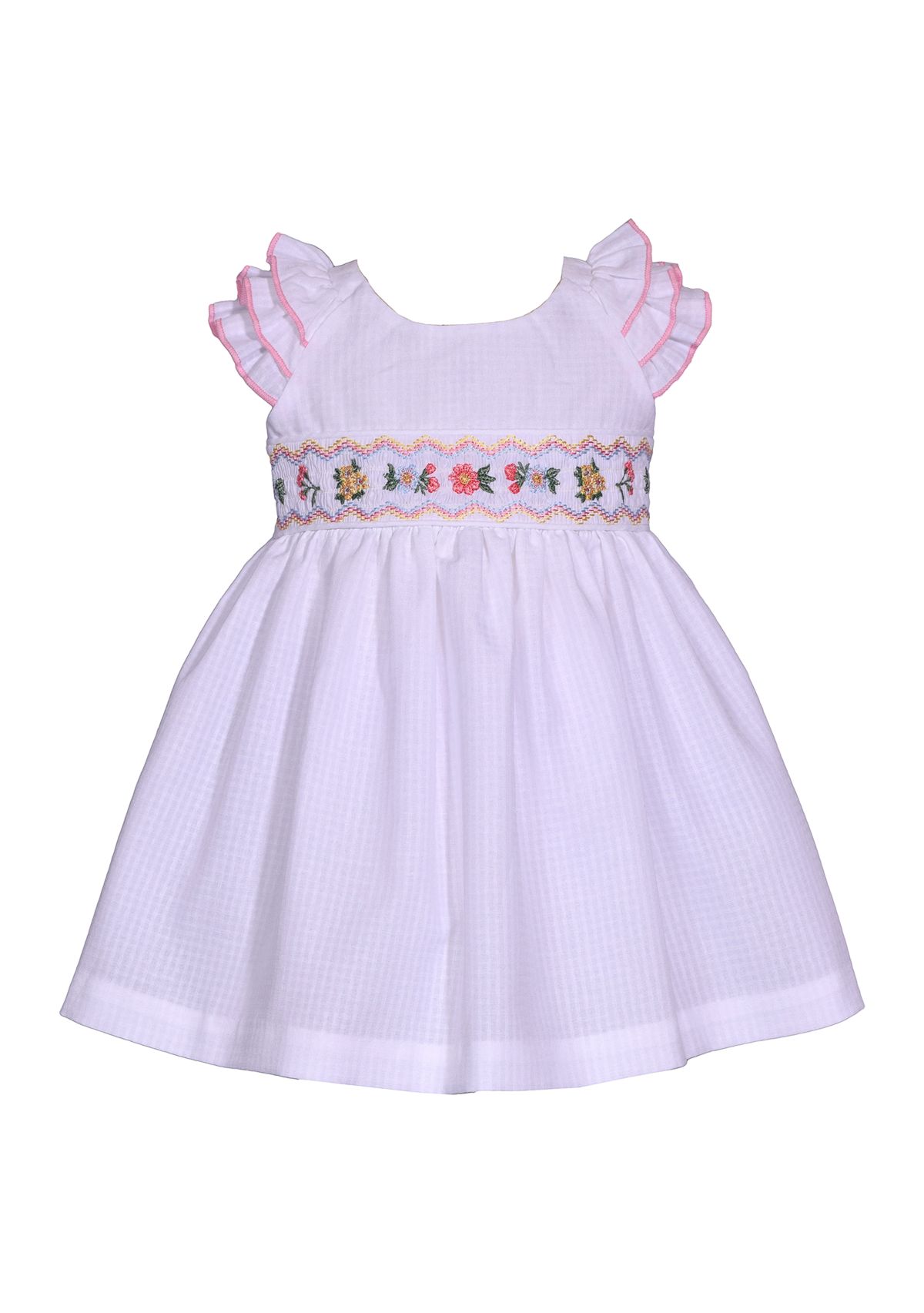 Toddler Girls Ruffle Sleeve Embroidered Smocked Dress
