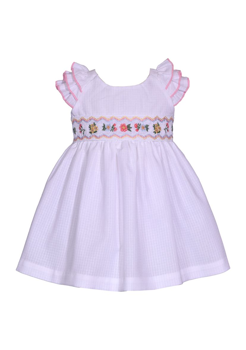 Toddler Girls Ruffle Sleeve Embroidered Smocked Dress