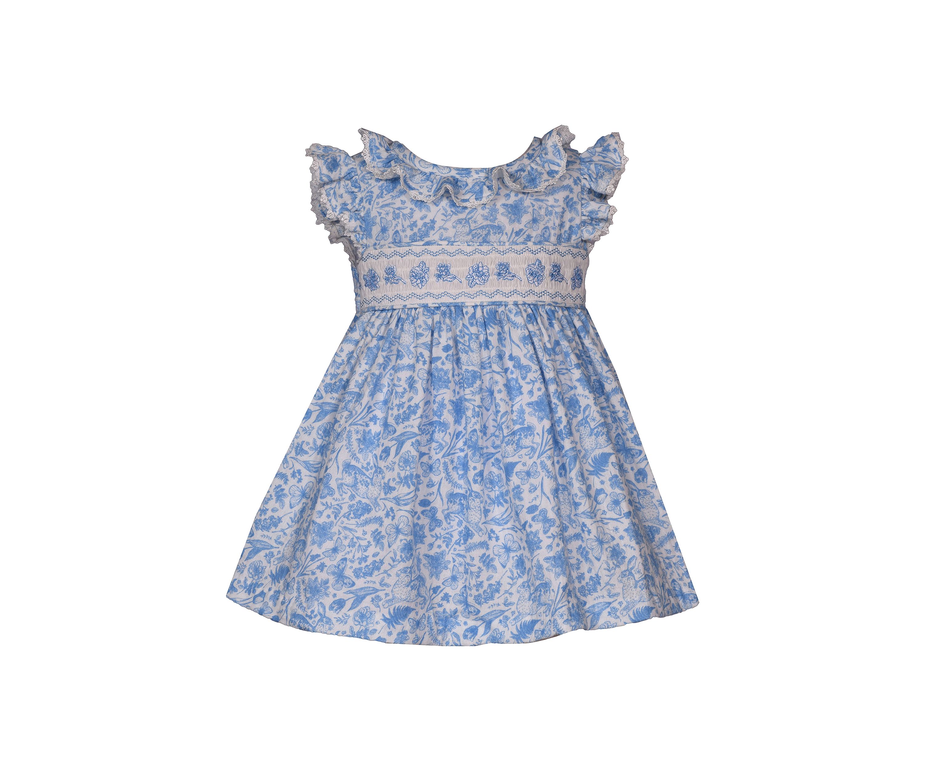 Toddler Girls Flutter Sleeve Toile Smocked Printed Dress