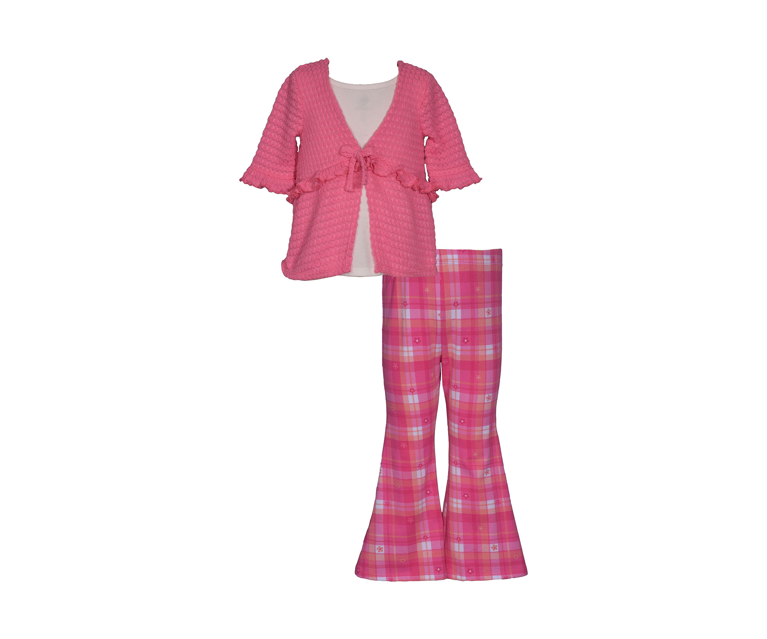 Toddler Girls Tie Front Plaid Top and Printed Pants Set