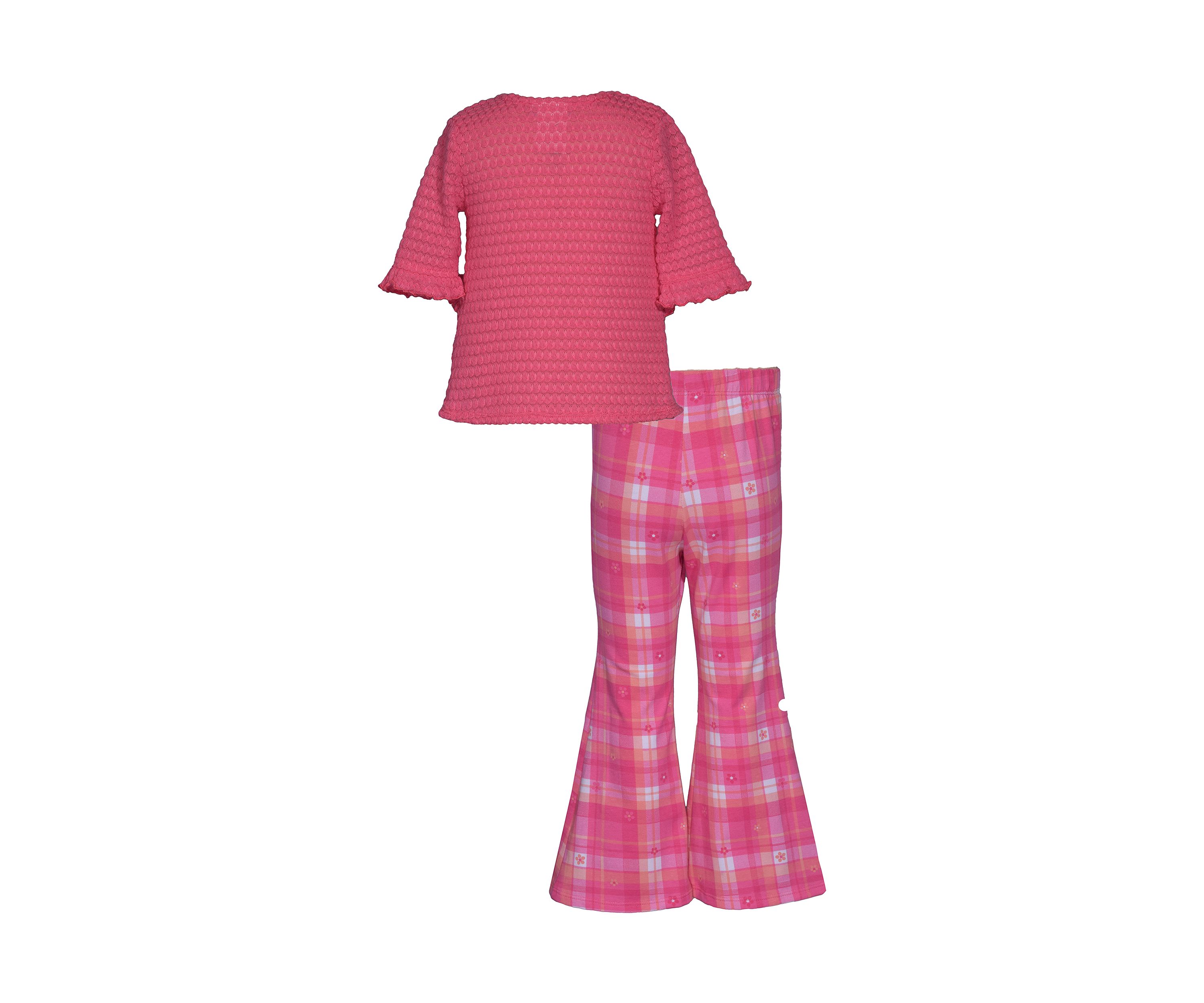 Toddler Girls Tie Front Plaid Top and Printed Pants Set
