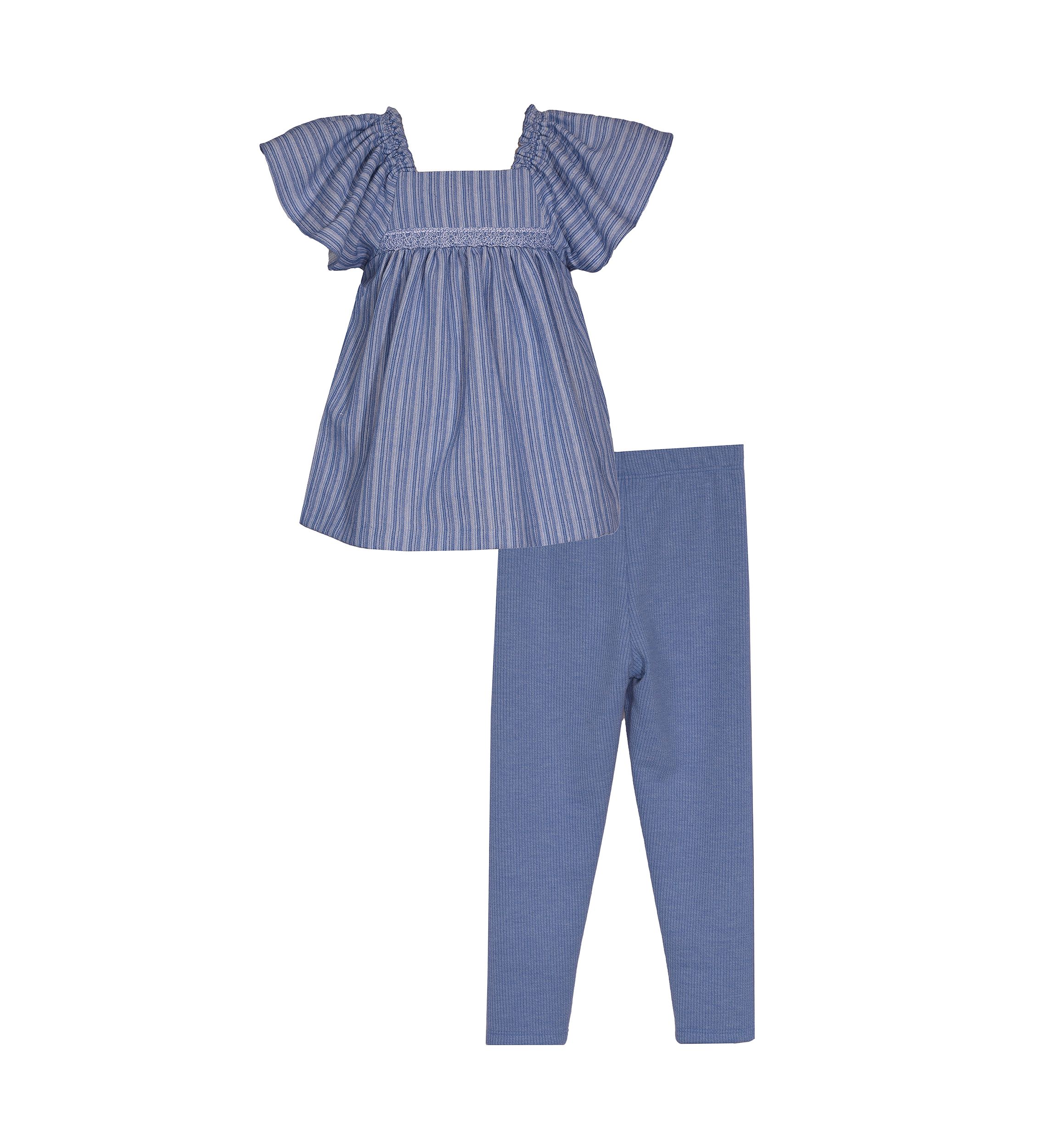 Toddler Girls Flutter Sleeve Chambray Top and Leggings Set
