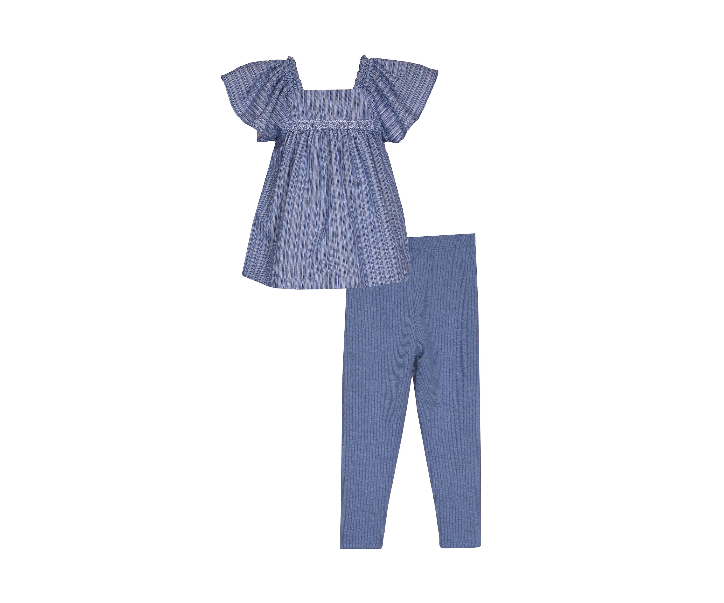 Toddler Girls Flutter Sleeve Chambray Top and Leggings Set