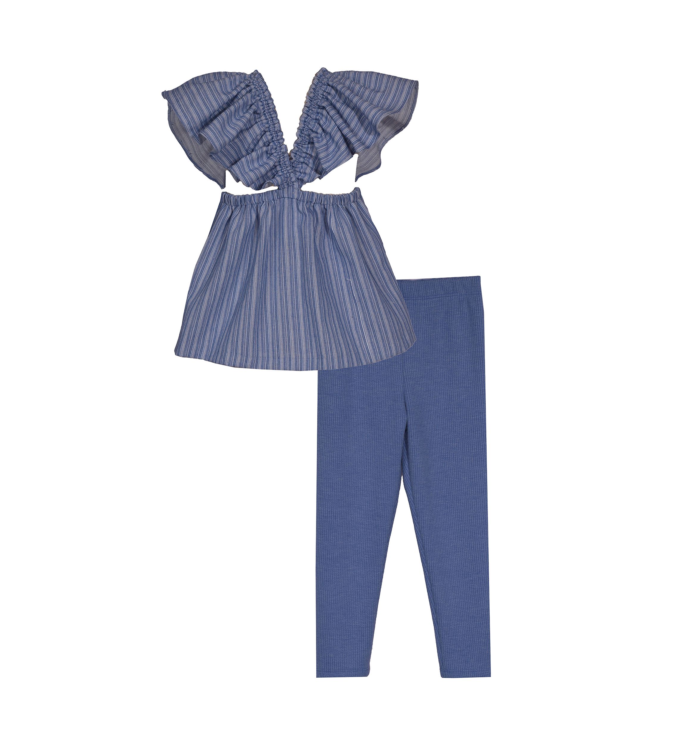 Toddler Girls Flutter Sleeve Chambray Top and Leggings Set